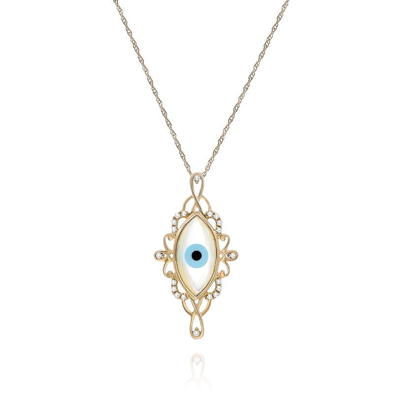 1.8 ct. Mother of Pearl & 0.11 ct. Diamond 14K Yellow Gold Hamsa Evil Eye Pendant