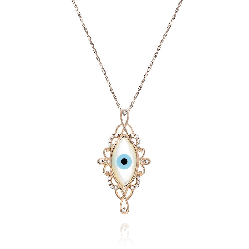 1.82 ct. Mother of Pearl & 0.11 ct. Diamond 14K Rose Gold Hamsa Evil Eye Pendant