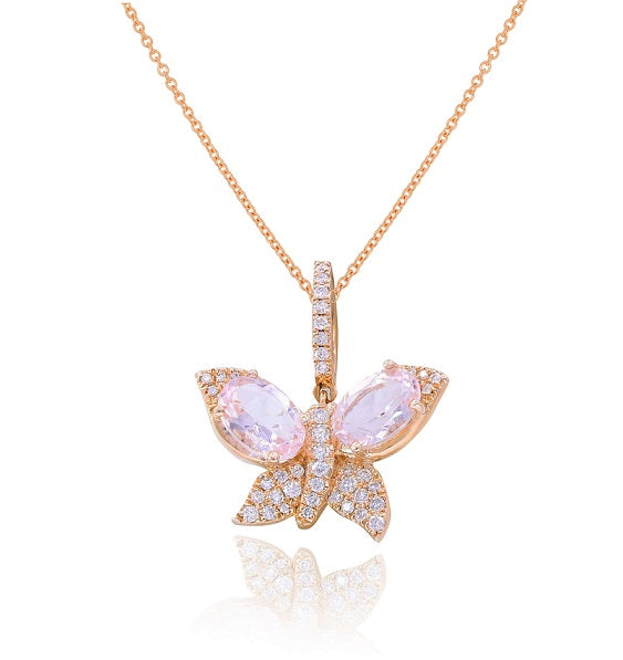 1.13 ct. Morganite & 0.14 ct. Diamond 14K Yellow Gold Butterfly Pendant