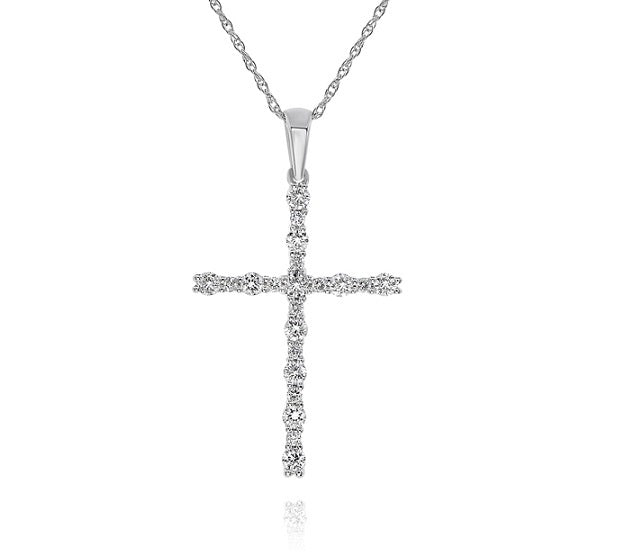 0.48 ct. Diamond 14K White Gold Cross Pendant