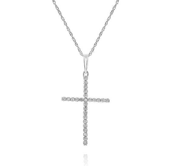 0.15 ct. Diamond 14K White Gold Cross Pendant