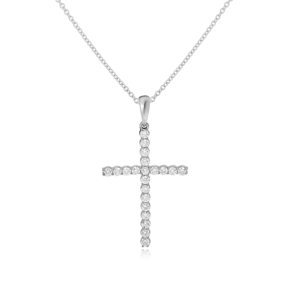 0.54 ct. Diamond 14K White Gold Cross Pendnat