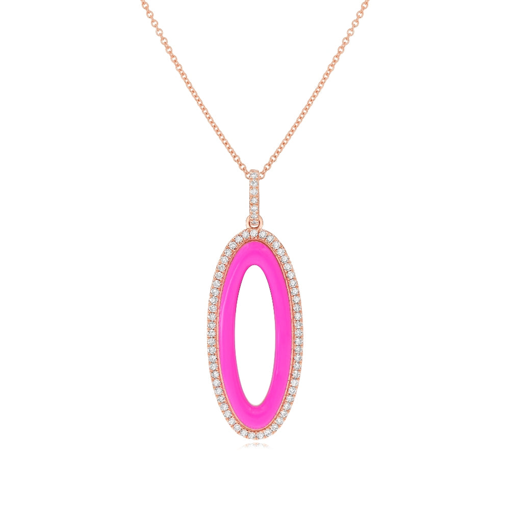 0.33 ct. Diamond 14K Rose Gold Pink Enamel Oval Pendant