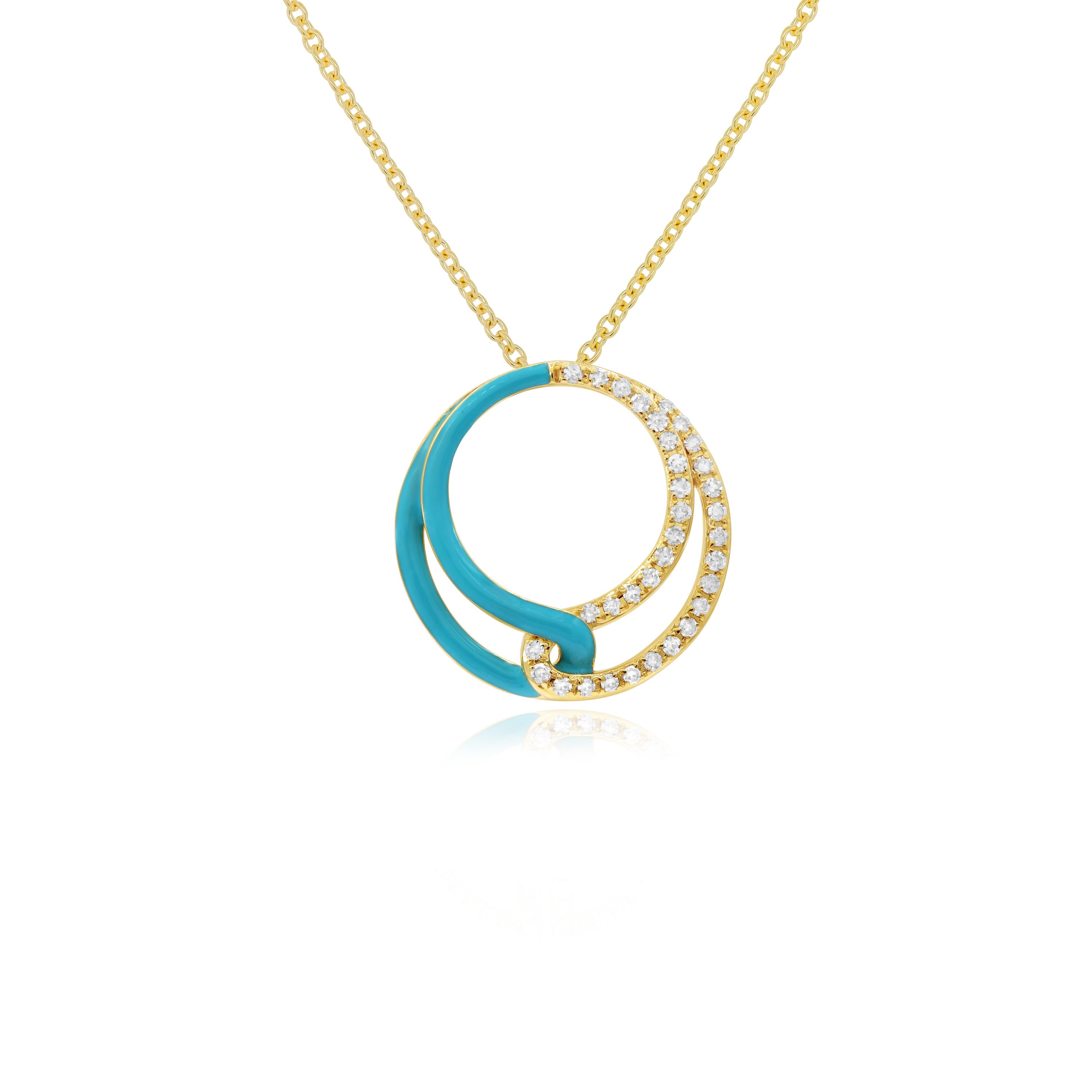 0.25 ct. Diamond 14K Yellow Gold Turquoise Enamel Interlinked Circle Pendant