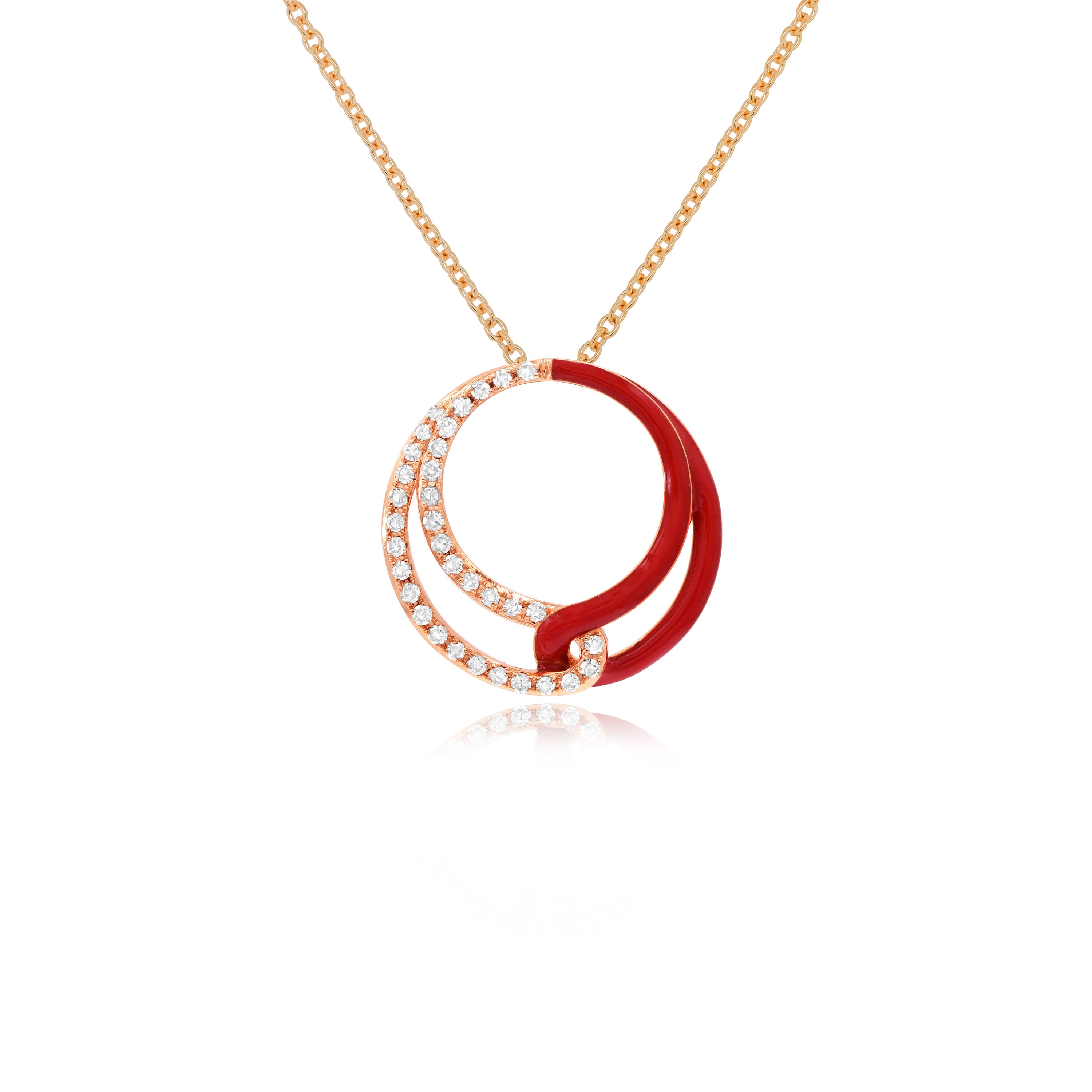 0.25 ct. Diamond 14K Rose Gold Red Enamel Interlinked Circle Pendant