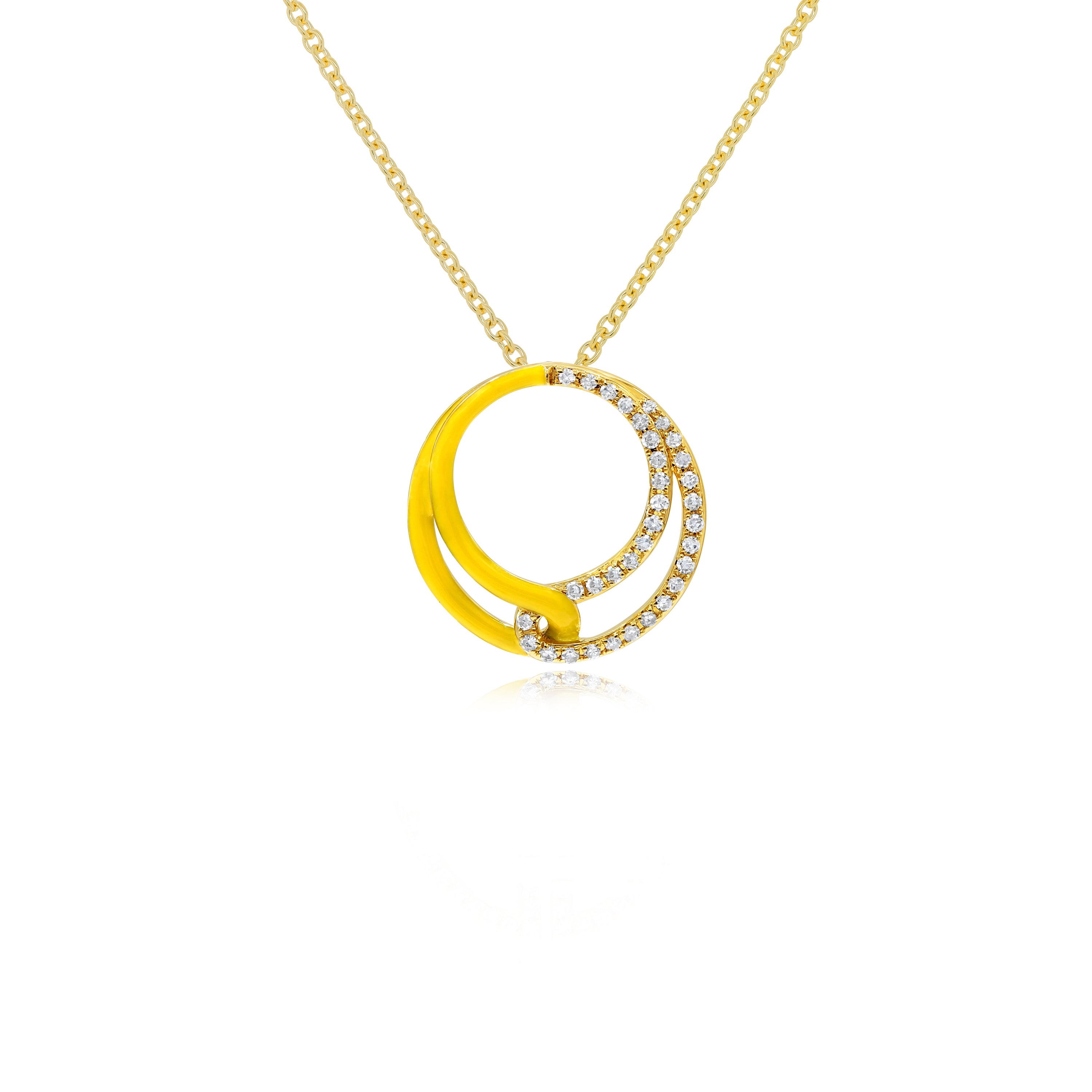 0.25 ct. Diamond 14K Yellow Gold Yellow Enamel Interlinked Circle Pendant