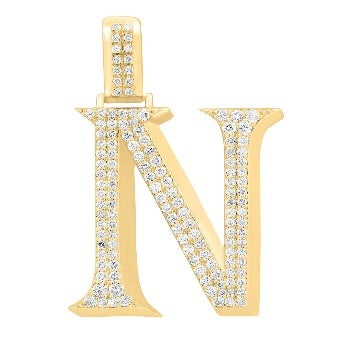 1.59 ct. Diamond 14K Yellow Gold 'N' 3D Initial Pendant