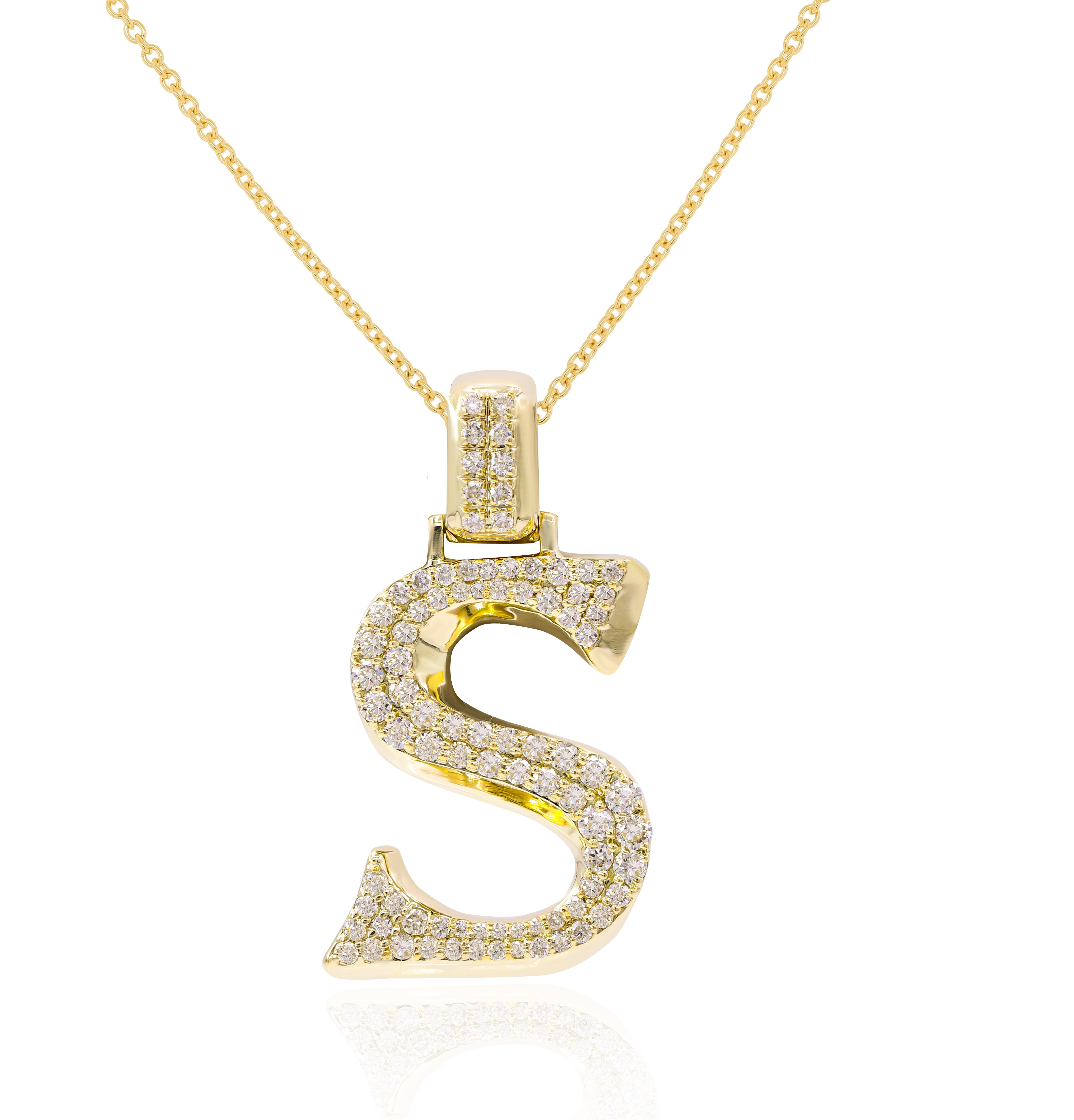 0.77 ct. Diamond 14K Yellow Gold 'S' 3D Initial Pendant