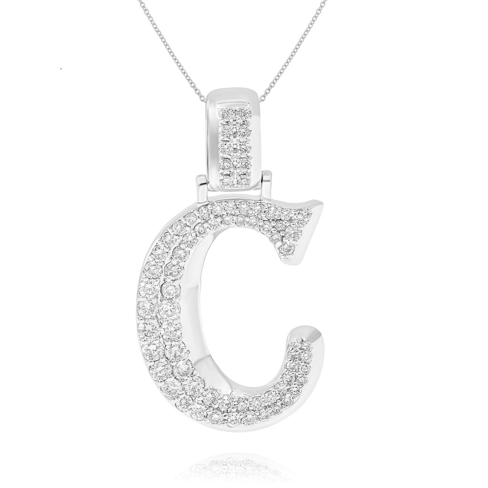 0.76 ct. Diamond 14K White Gold 'C' 3D Initial Pendant