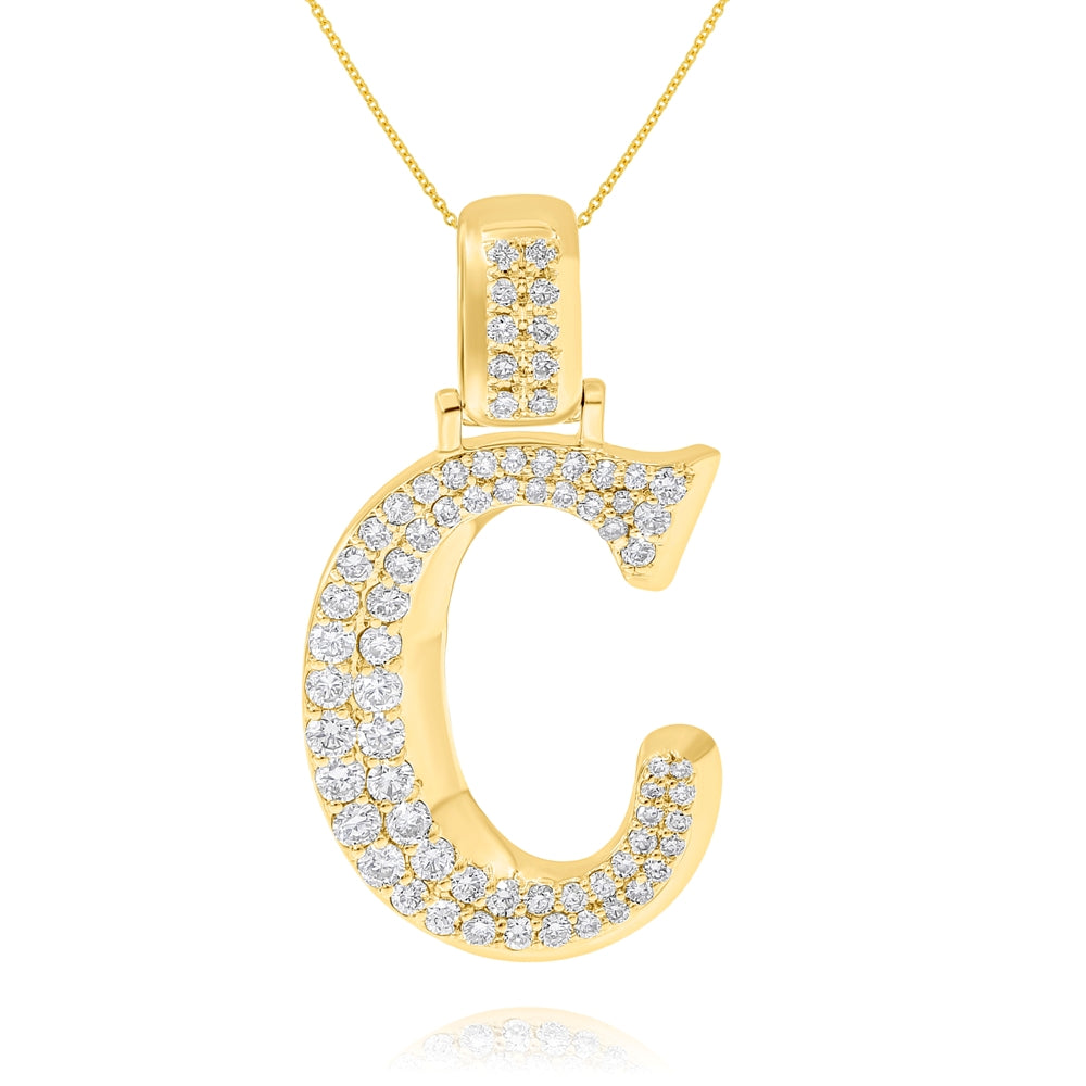 0.79 ct. Diamond 14K Yellow Gold 'C' 3D Initial Pendant