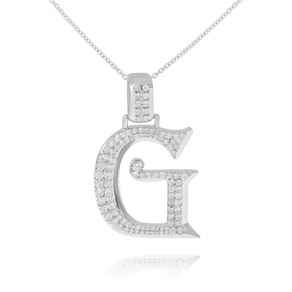 0.75 ct. Diamond 14K White Gold 'G' Initial Pendant