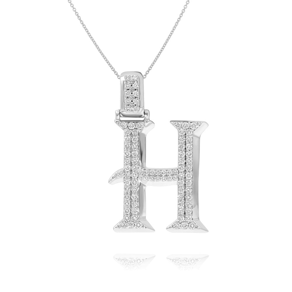 0.8 ct. Diamond 14K White Gold 'H' 3D Initial Pendant