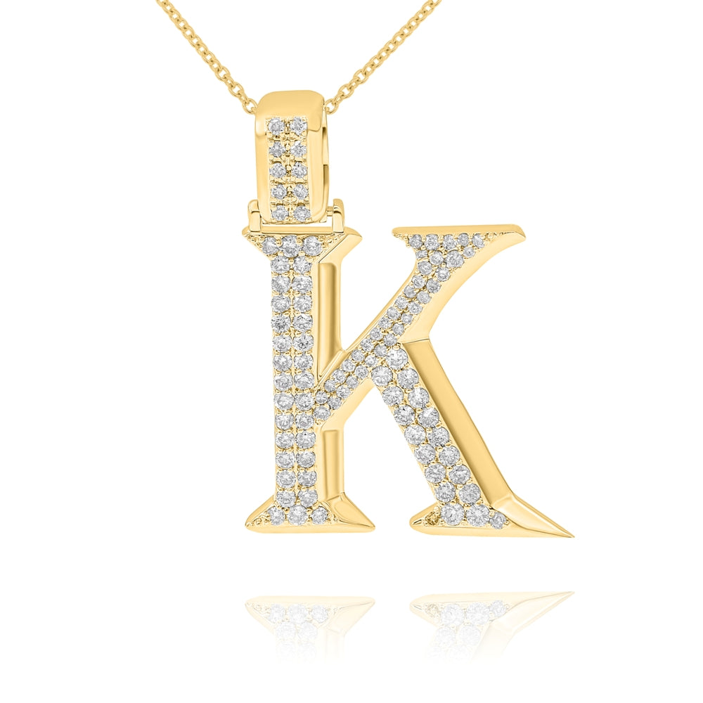 0.74 ct. Diamond 14K Yellow Gold 'K' 3D Initial Pendant