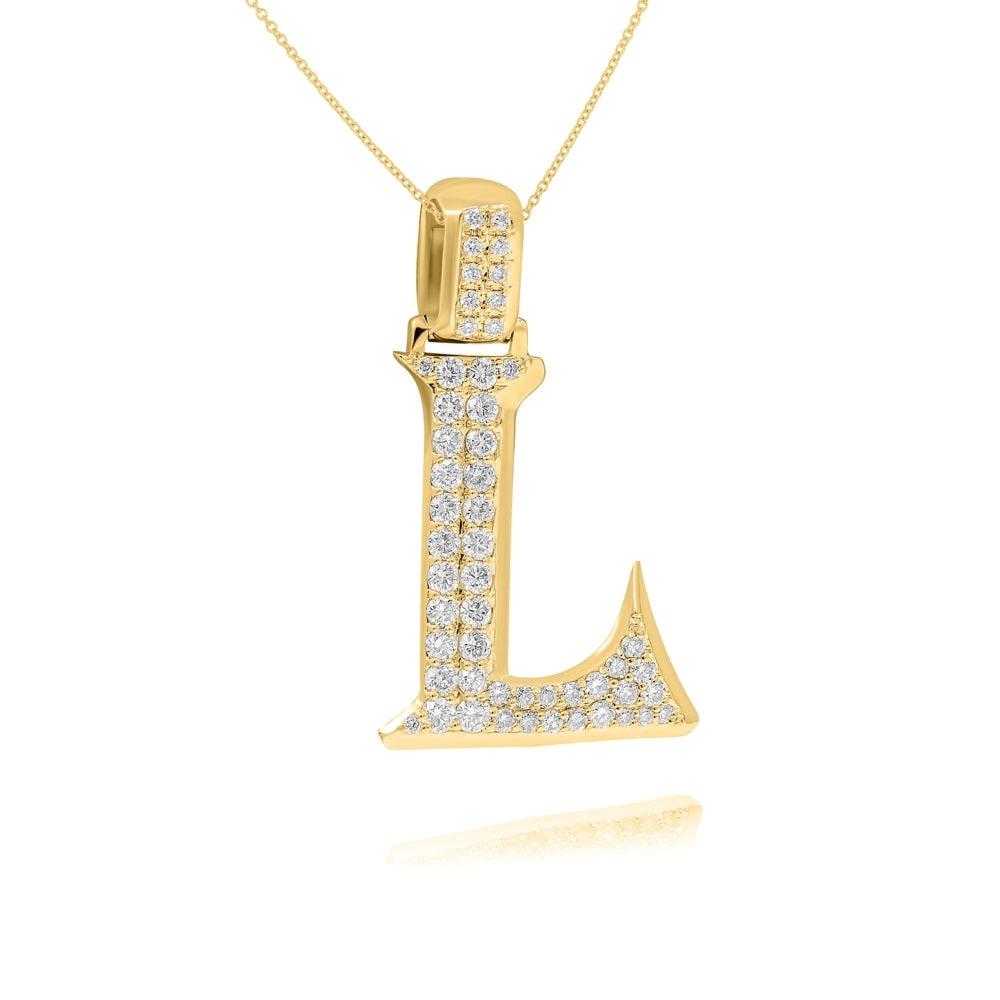 0.76 ct. Diamond 14K Yellow Gold 'L' 3D Initial Pendant