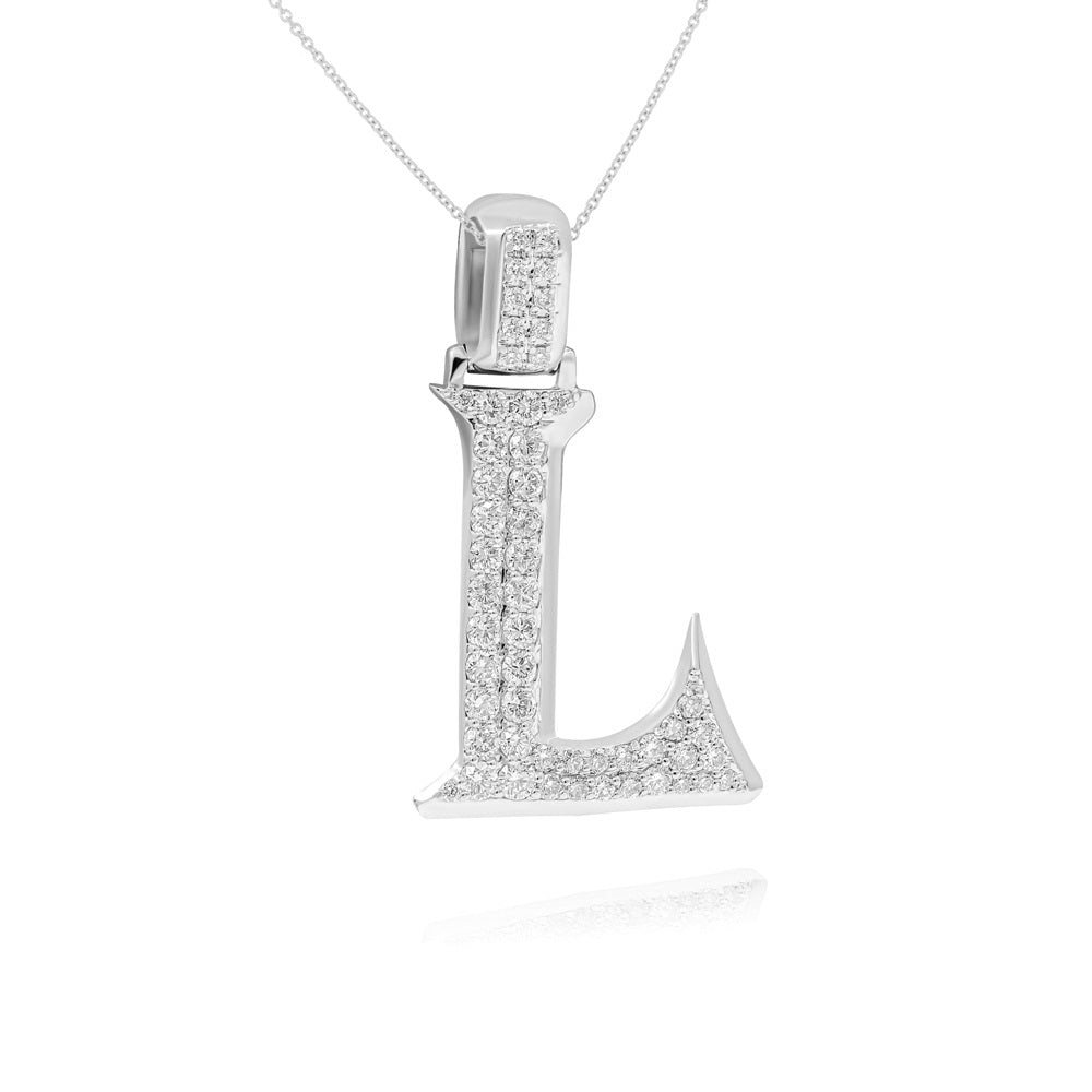 0.78 ct. Diamond 14K White Gold 'L' 3D Initial Pendant