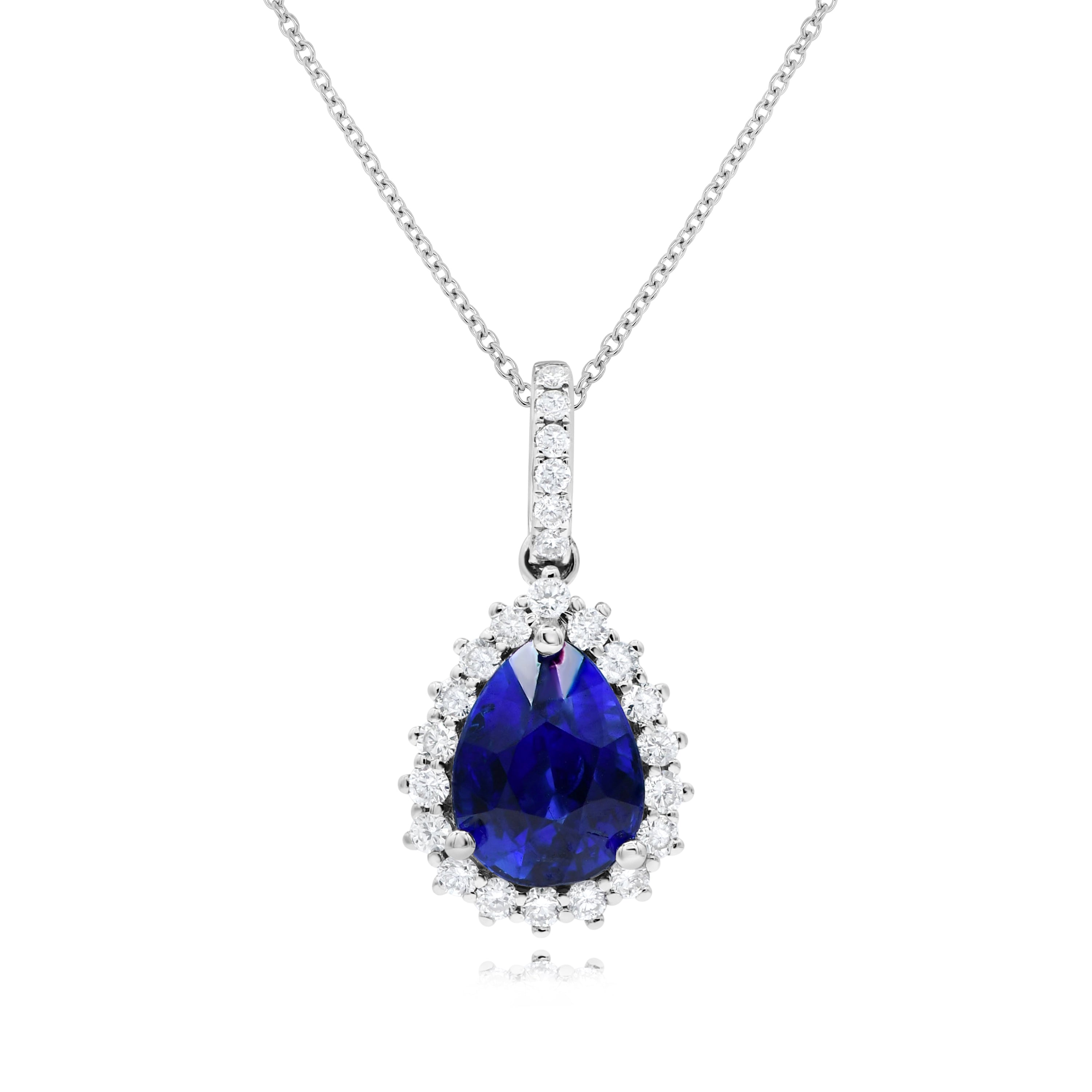 2.1 ct. Sapphire & 0.25 ct. Diamond 18K White Gold Halo Pendant