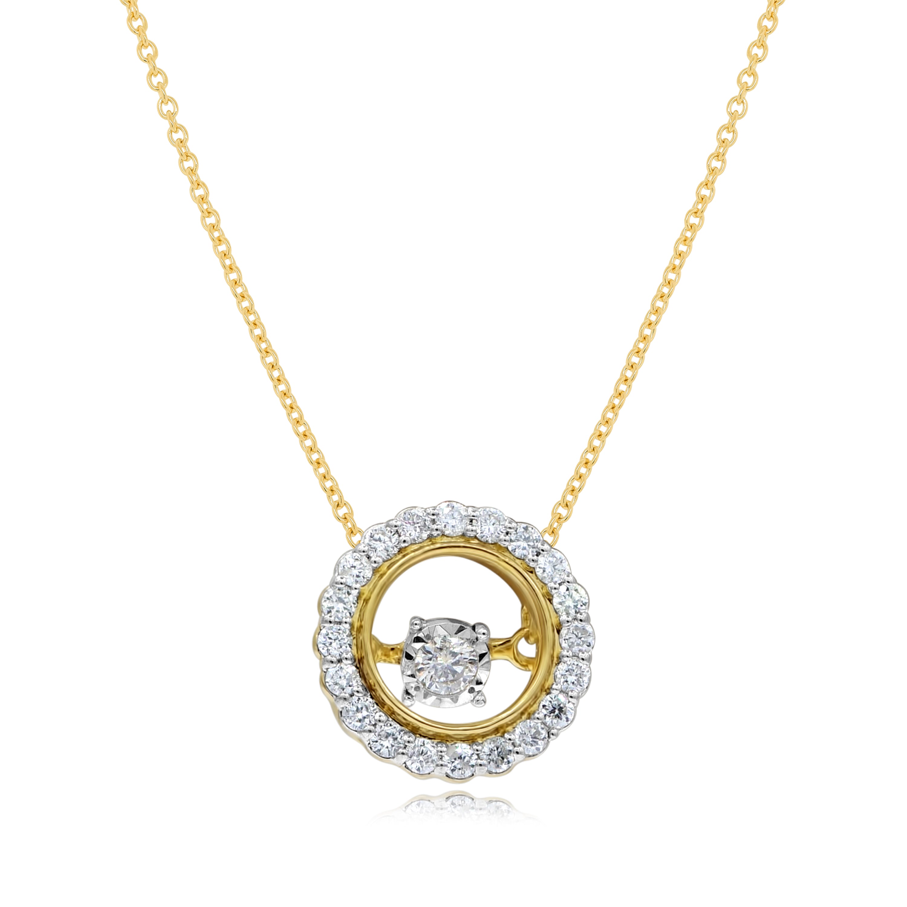 0.17 ct. Diamond 14K Yellow Gold Halo Dancing Diamond Pendant