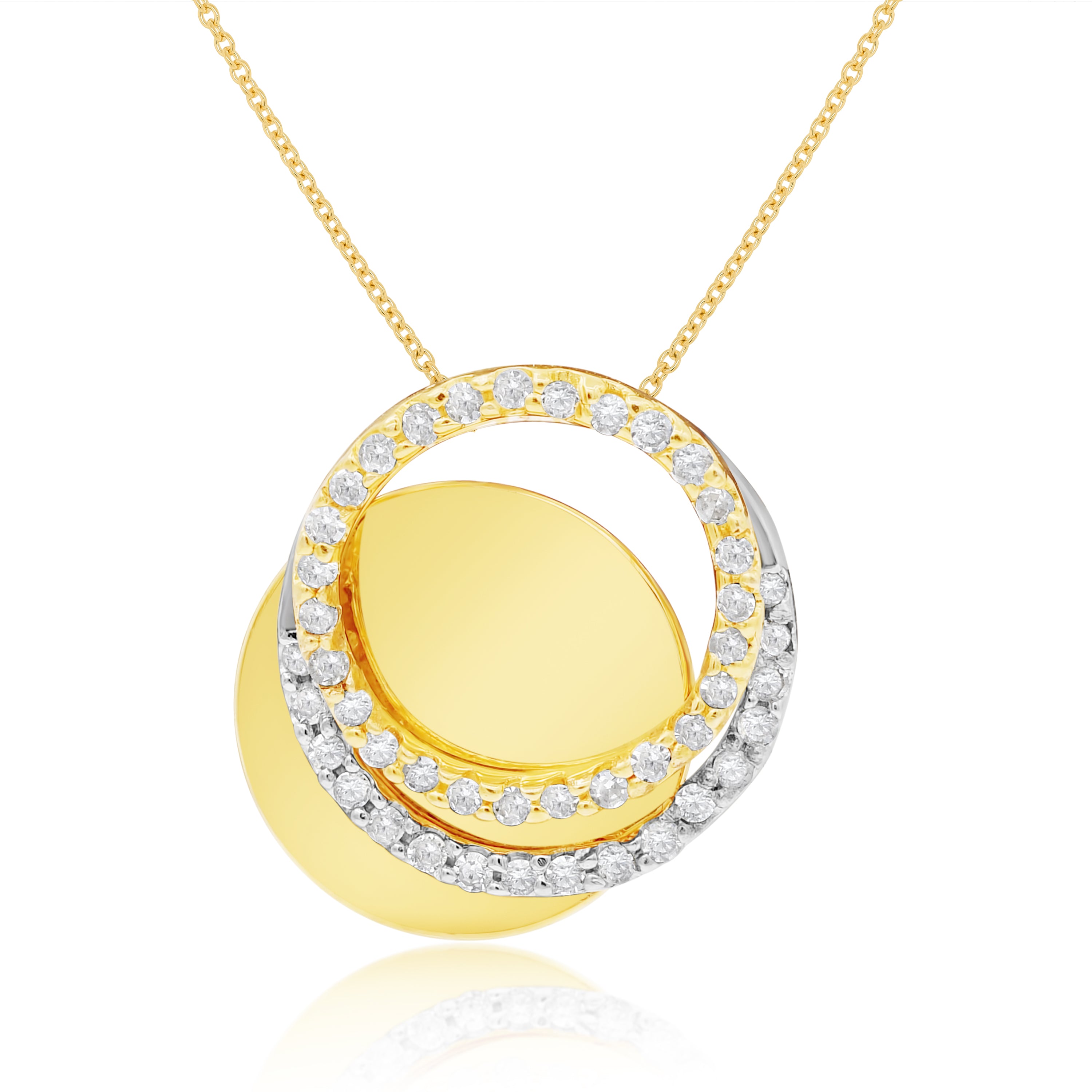 0.19 ct. Diamond 14K Two Tone Gold Circle Pave Pendant