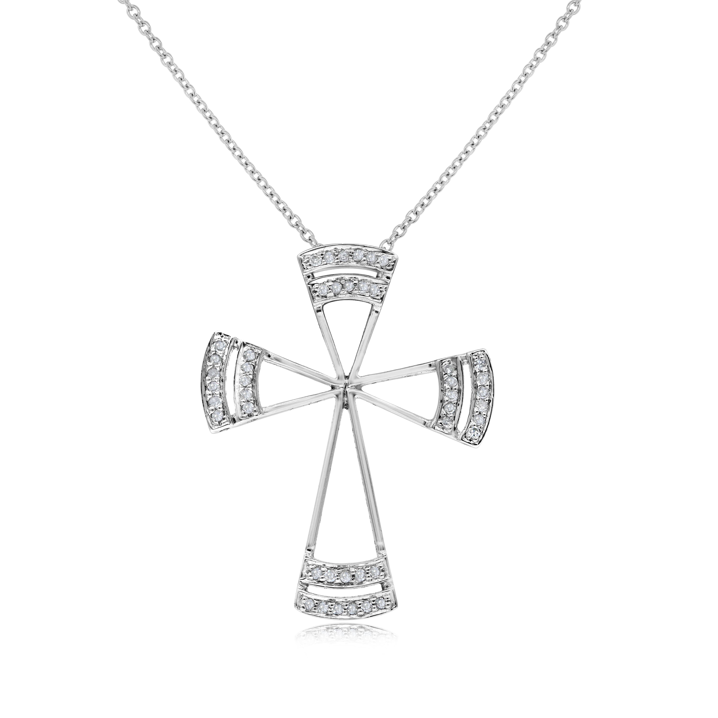 0.2 ct. Diamond 14K White Gold Flared Cross Pendant