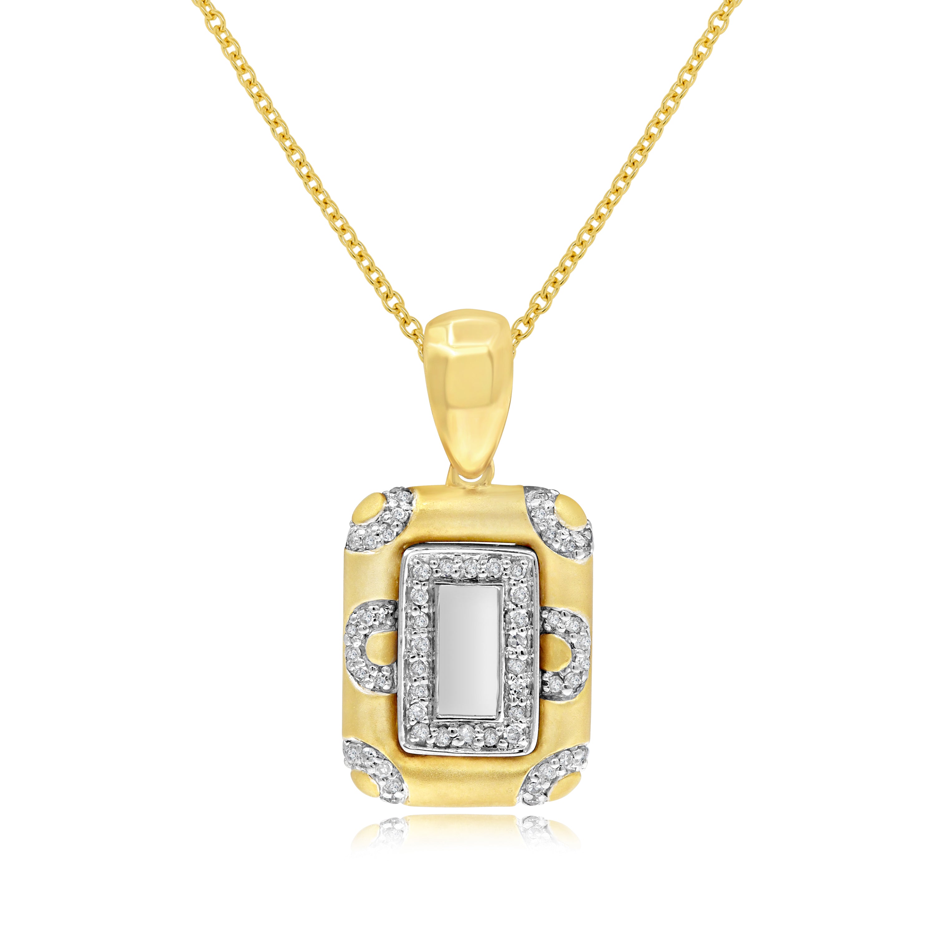 0.28 ct. Diamond 14K Two Tone Gold Rectangle Pendant