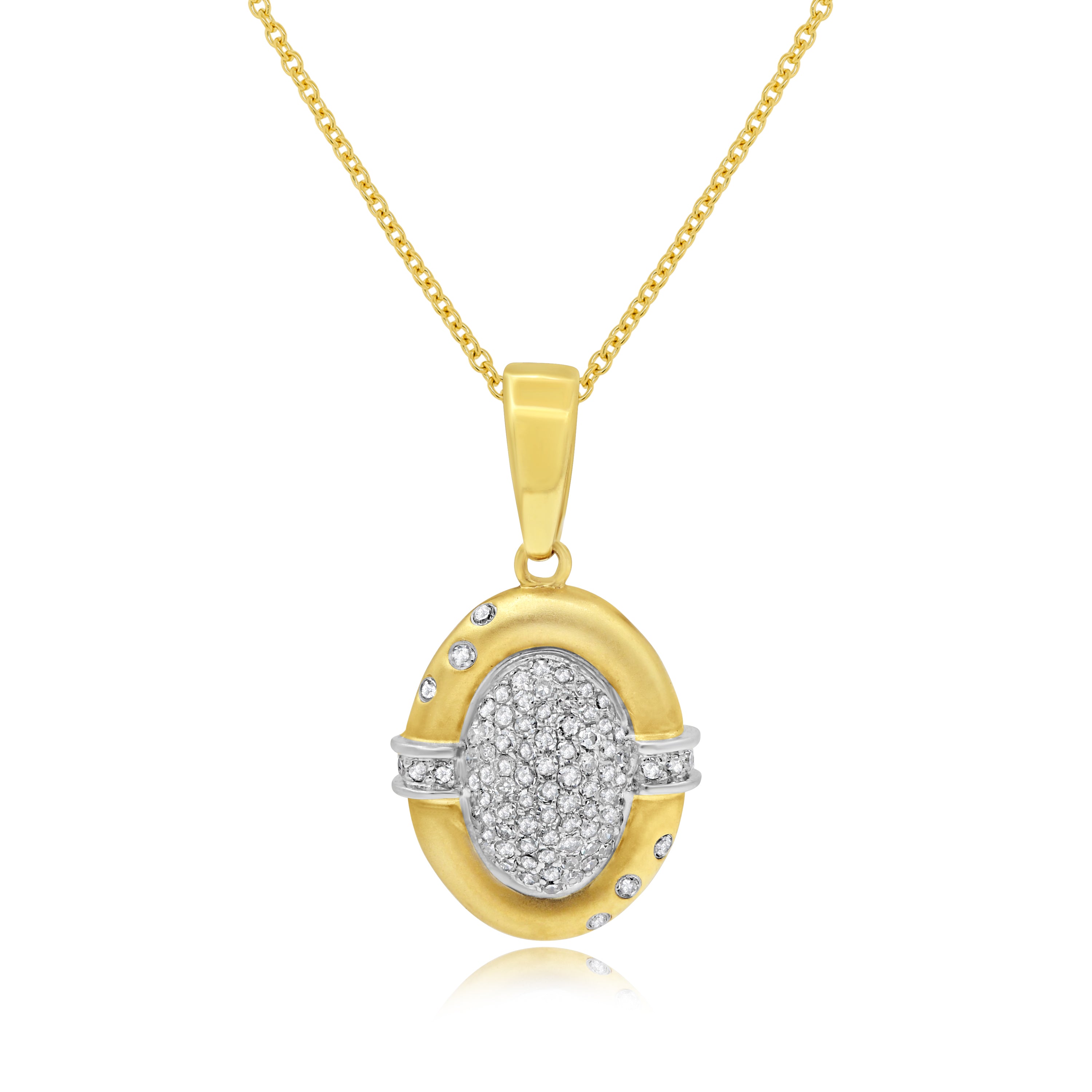 0.36 ct. Diamond 14K Two Tone Mirco Pave Think Bezel Oval Dome Pendan