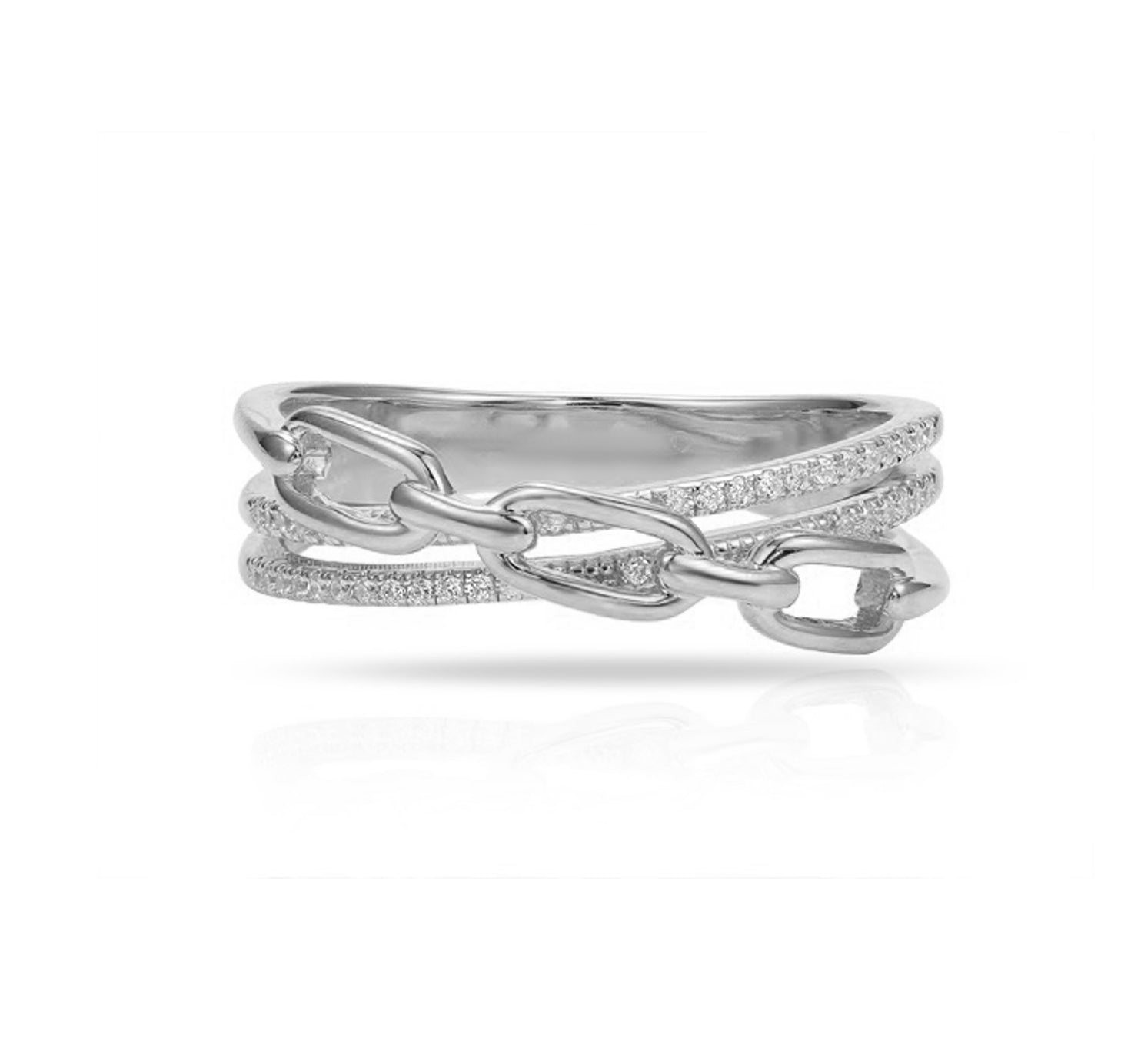 0.11 ct. Diamond 14K White Gold Paperclip Crossover Ring