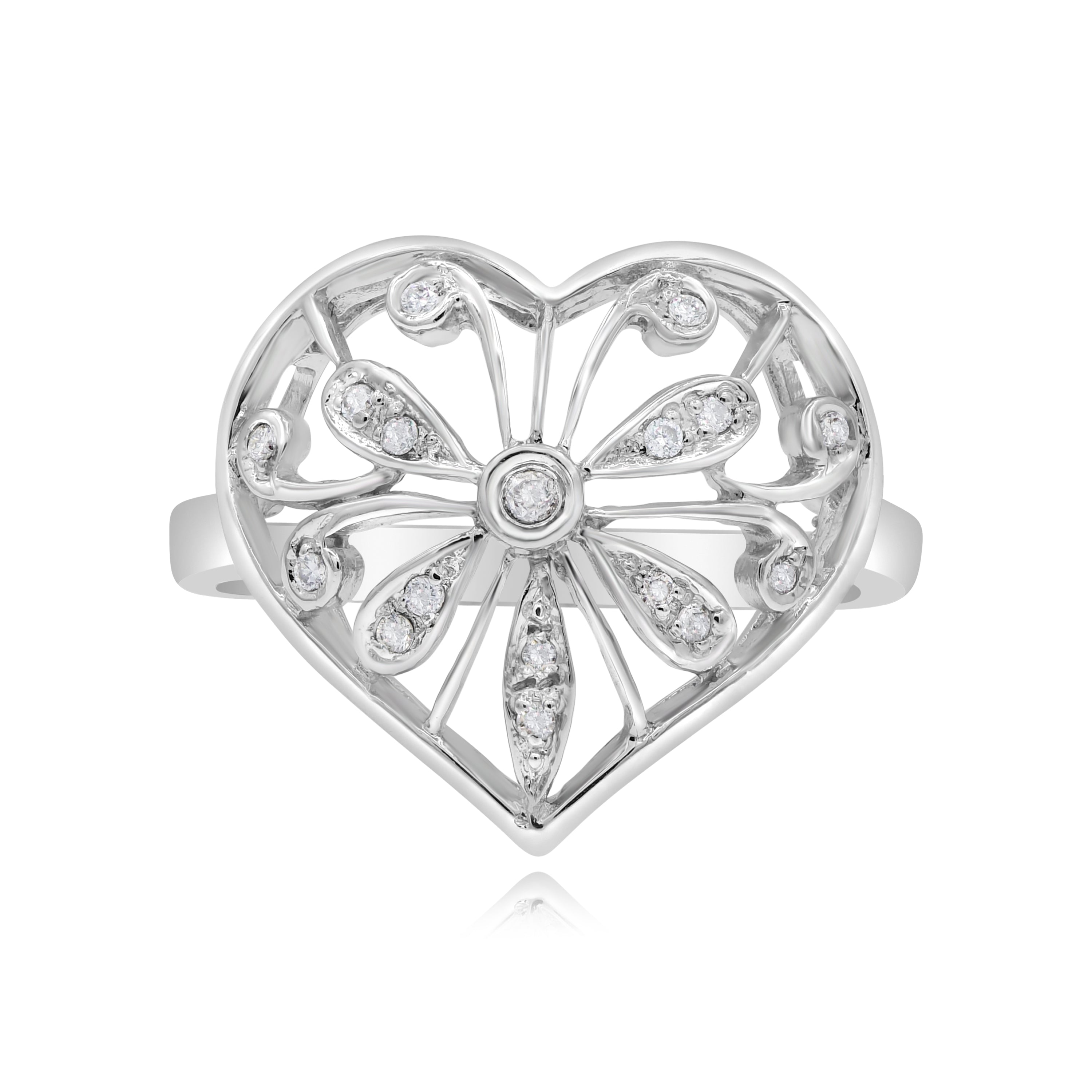 0.11 ct. Diamond 14K White Gold Filigree Heart Promise Ring