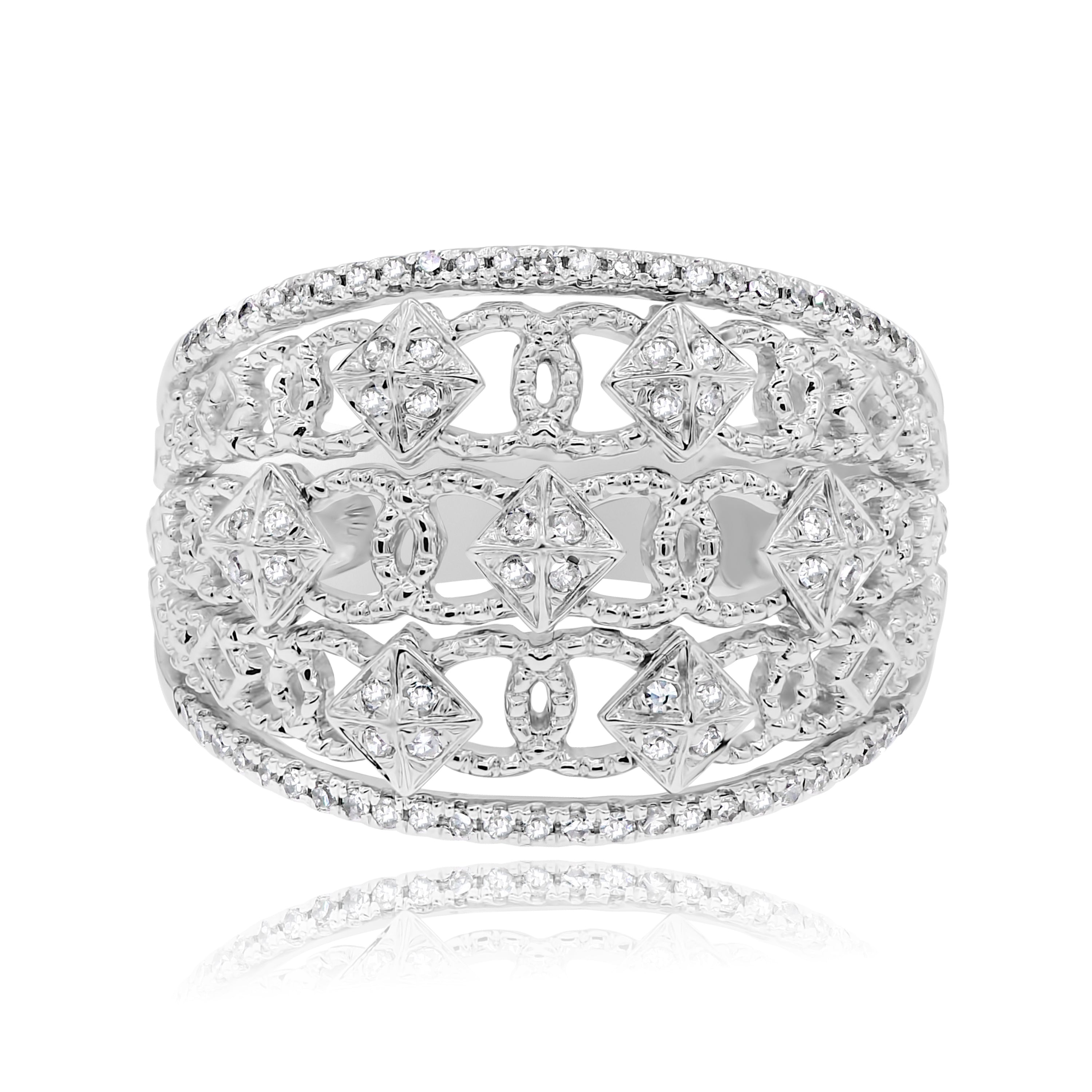 0.25 ct. Diamond 14K White Gold Openwork Wide Statement Ring