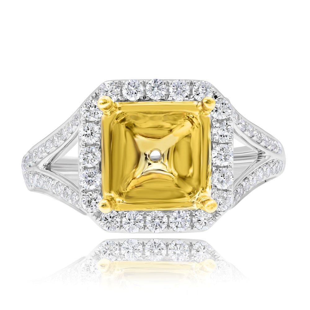 0.87 ct. Diamond 18K Two Tone Gold Hidden Halo Ring Mounting