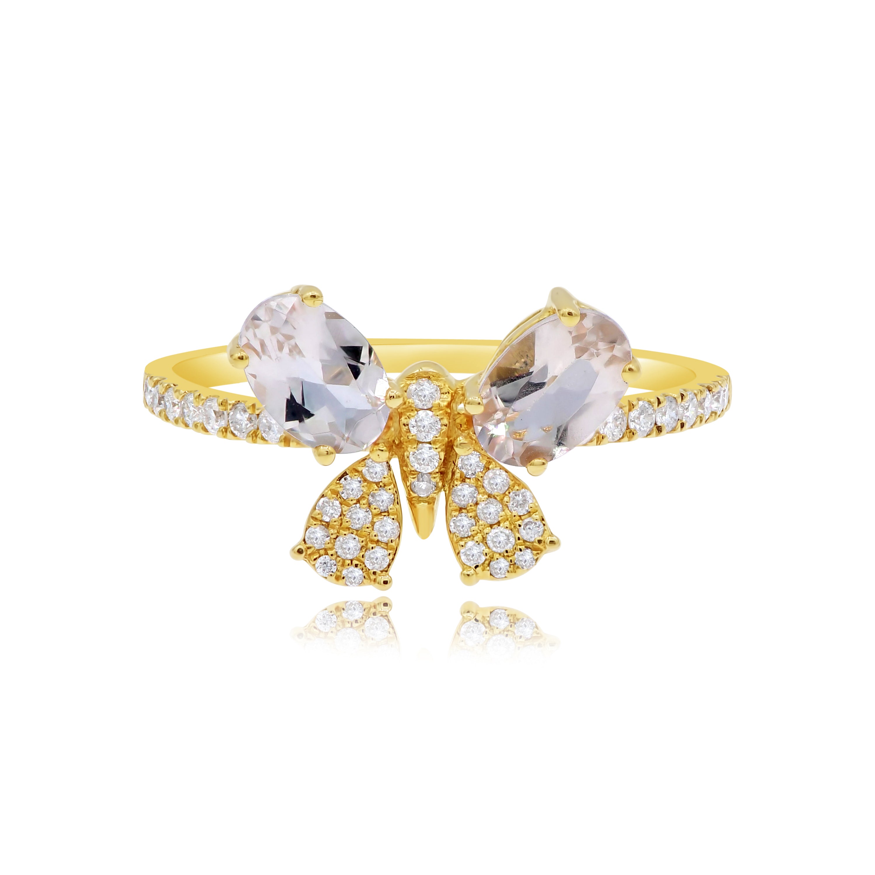 0.92 ct. Morganite & 0.24 ct. Diamond 14K Yellow Gold Butterfly Ring