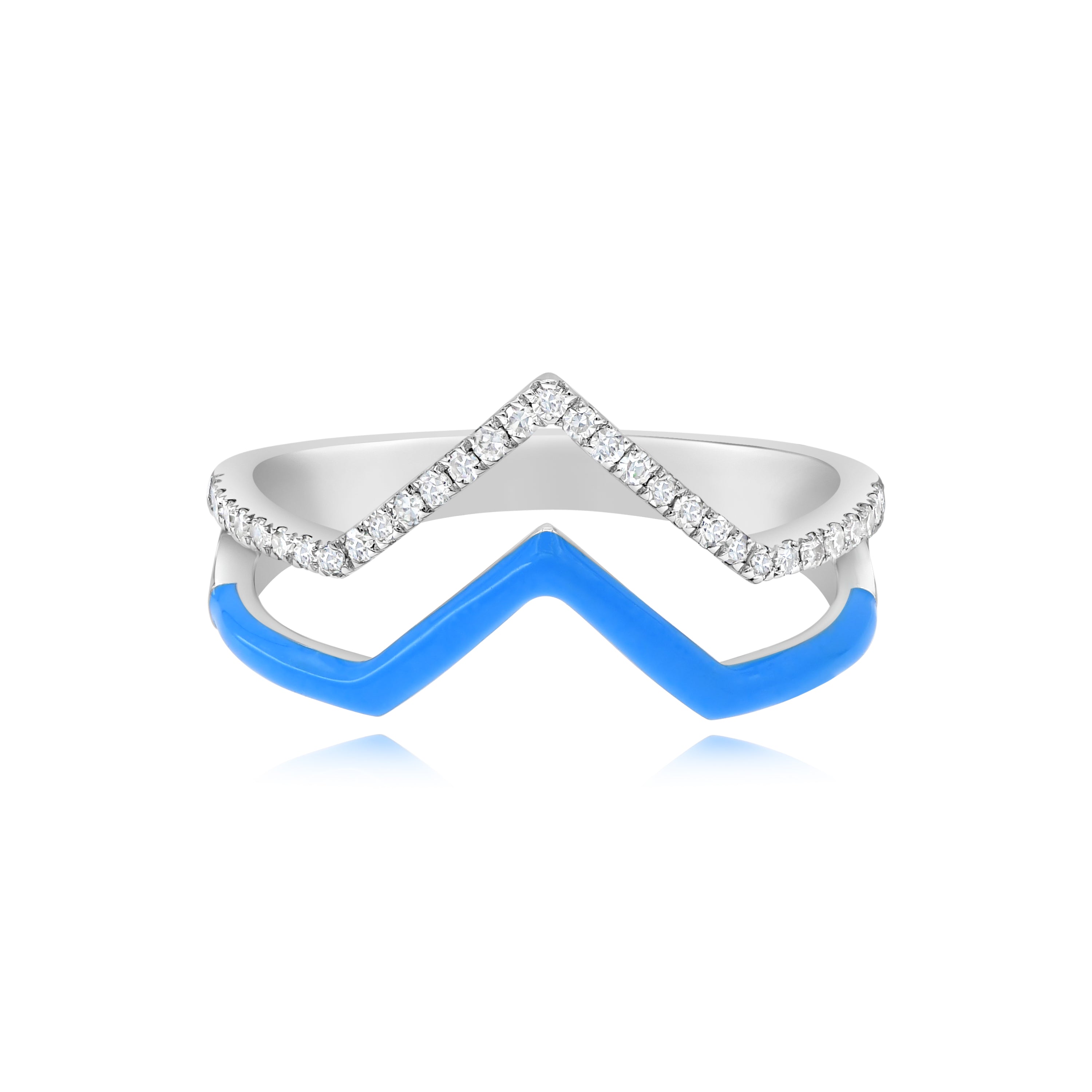 0.17 ct. Diamond 14K White Gold Blue Enamel Double Chevron Band