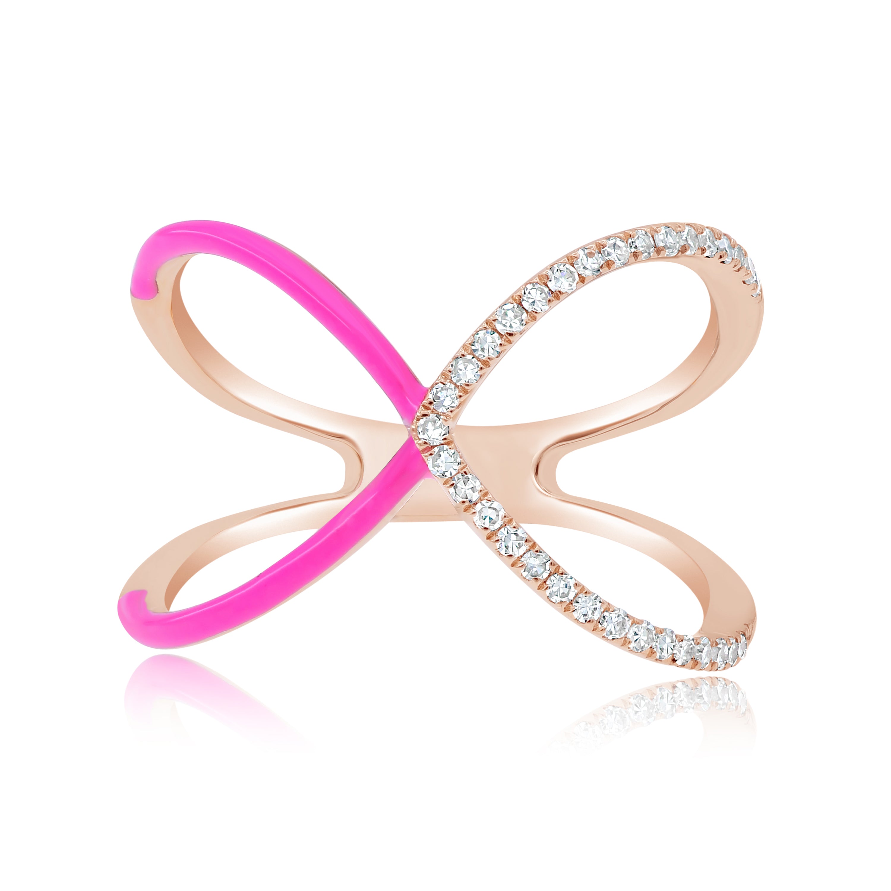 0.17 ct. Diamond 14K Rose Gold Pink Enamel Split Crossover Ring