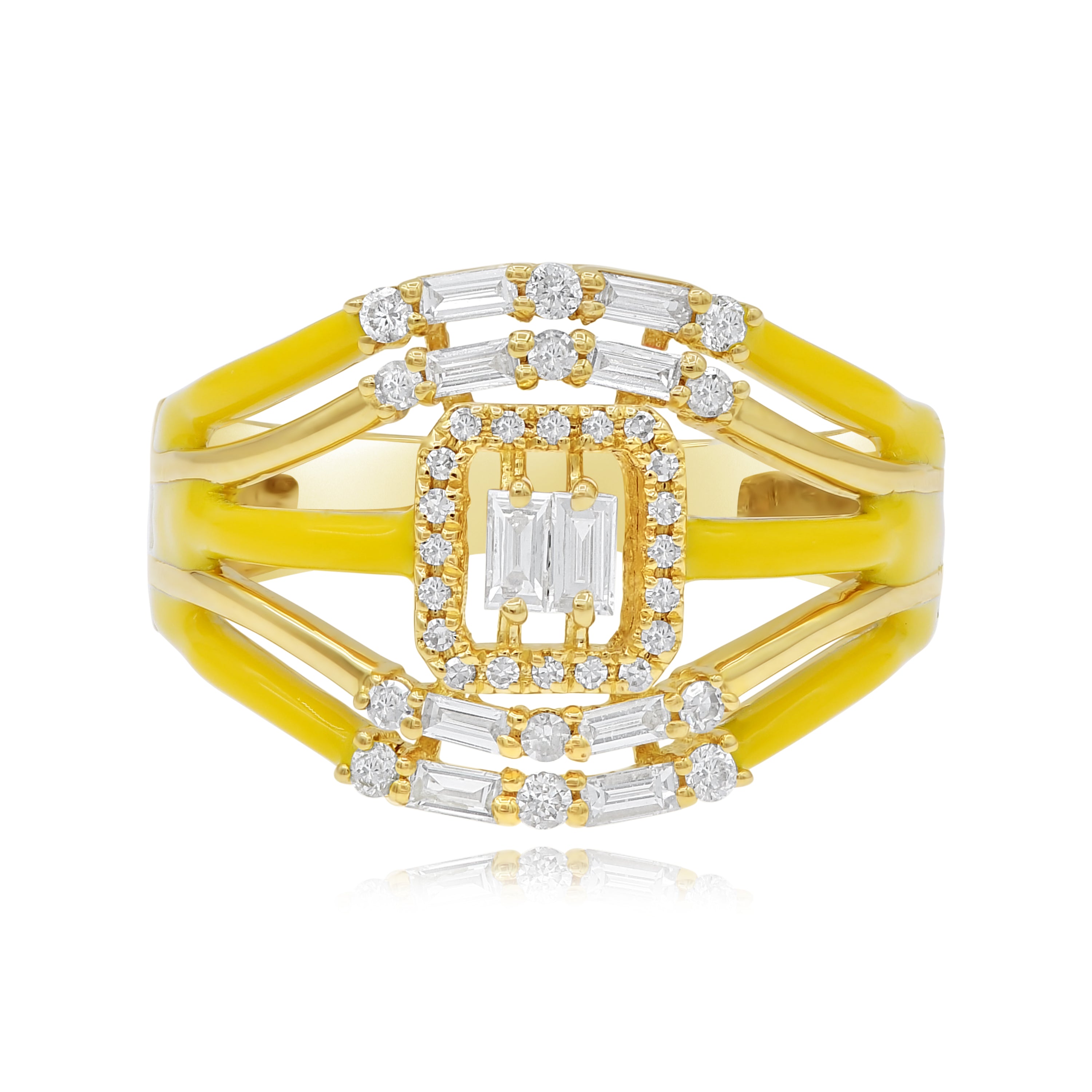 0.46 ct. Diamond 14K Yellow Gold Yellow Enamel Multi-Row Open Shank Ring