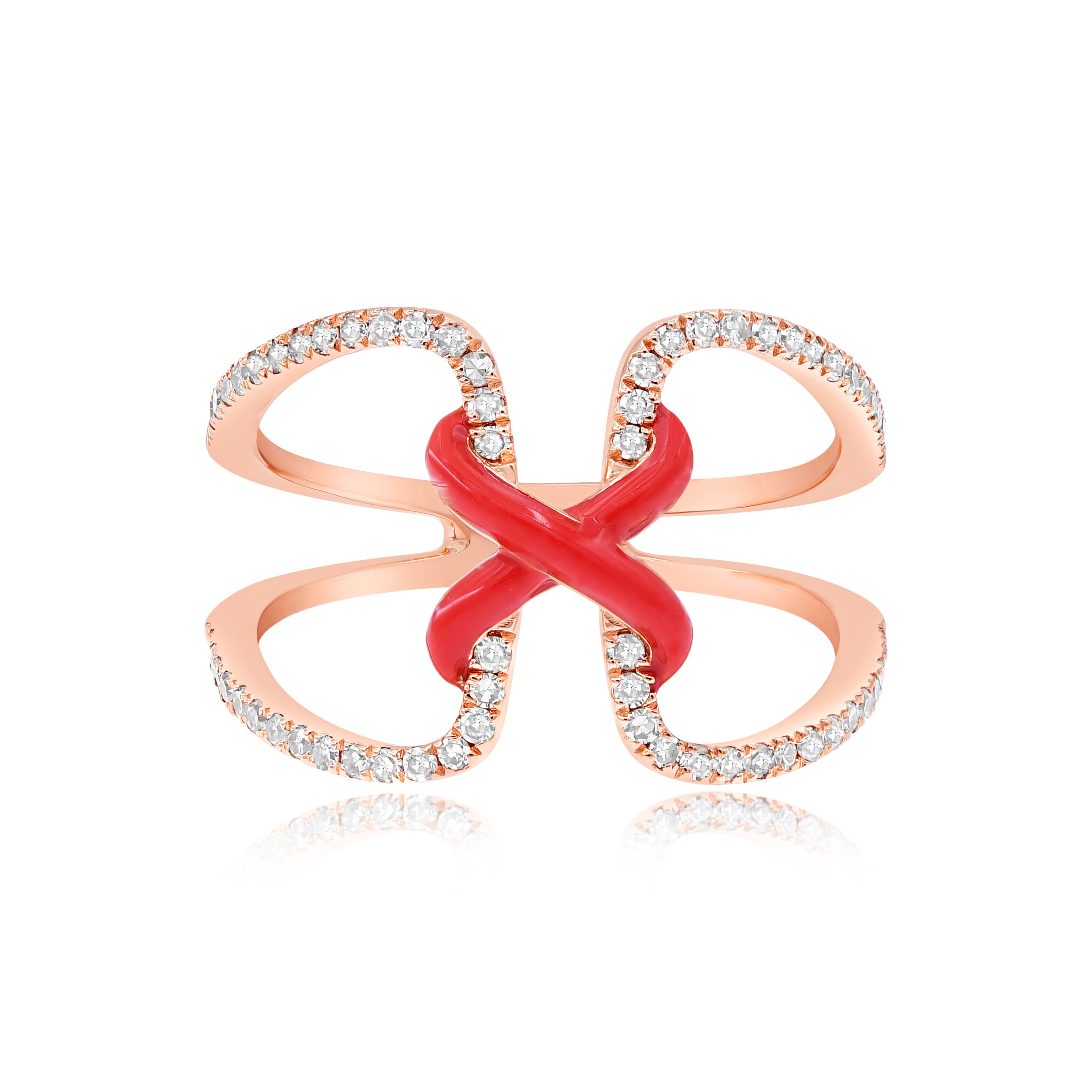 0.33 ct. Diamond 14K Rose Gold Red Enamel Wide Open Statement Ring