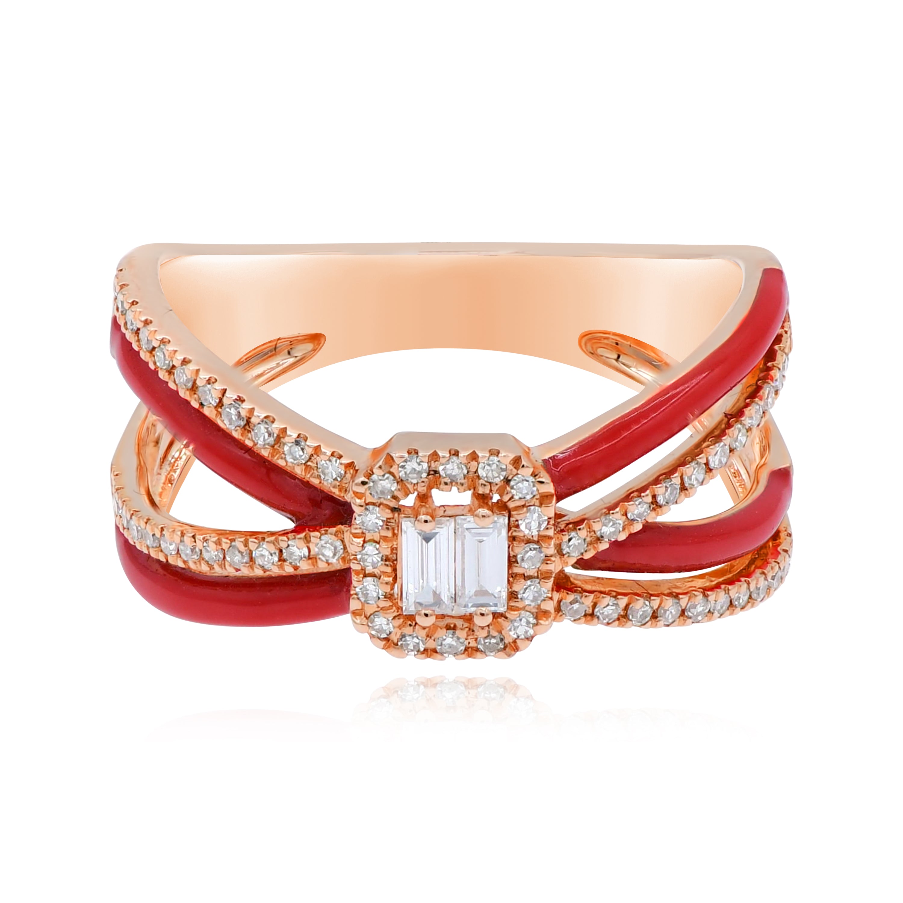 0.27 ct. Diamond 14K Rose Gold Red Enamel Crisscross Open Shank Ring