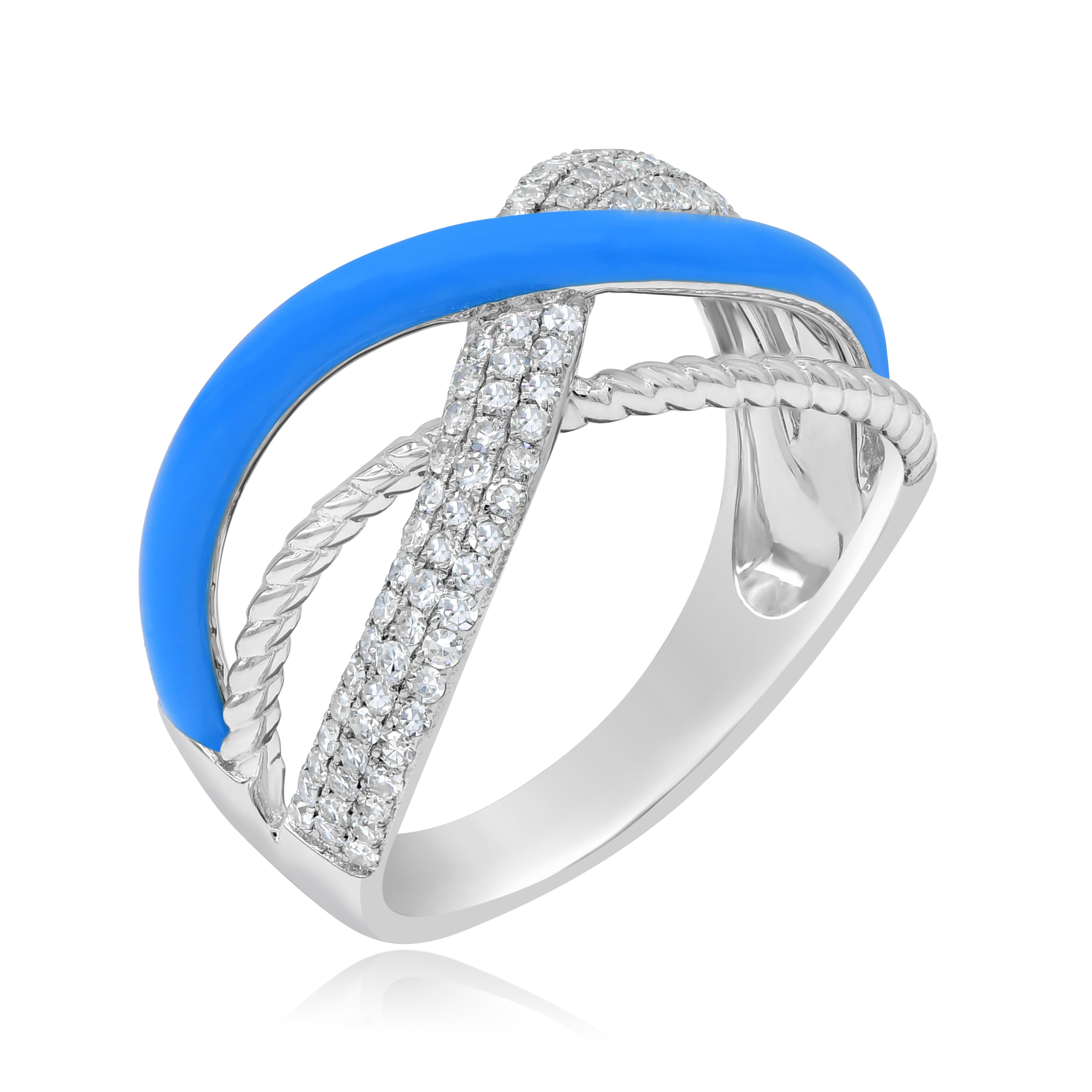 0.45 ct. Diamond 14K White Gold Blue Enamel Crisscross Infinity Ring