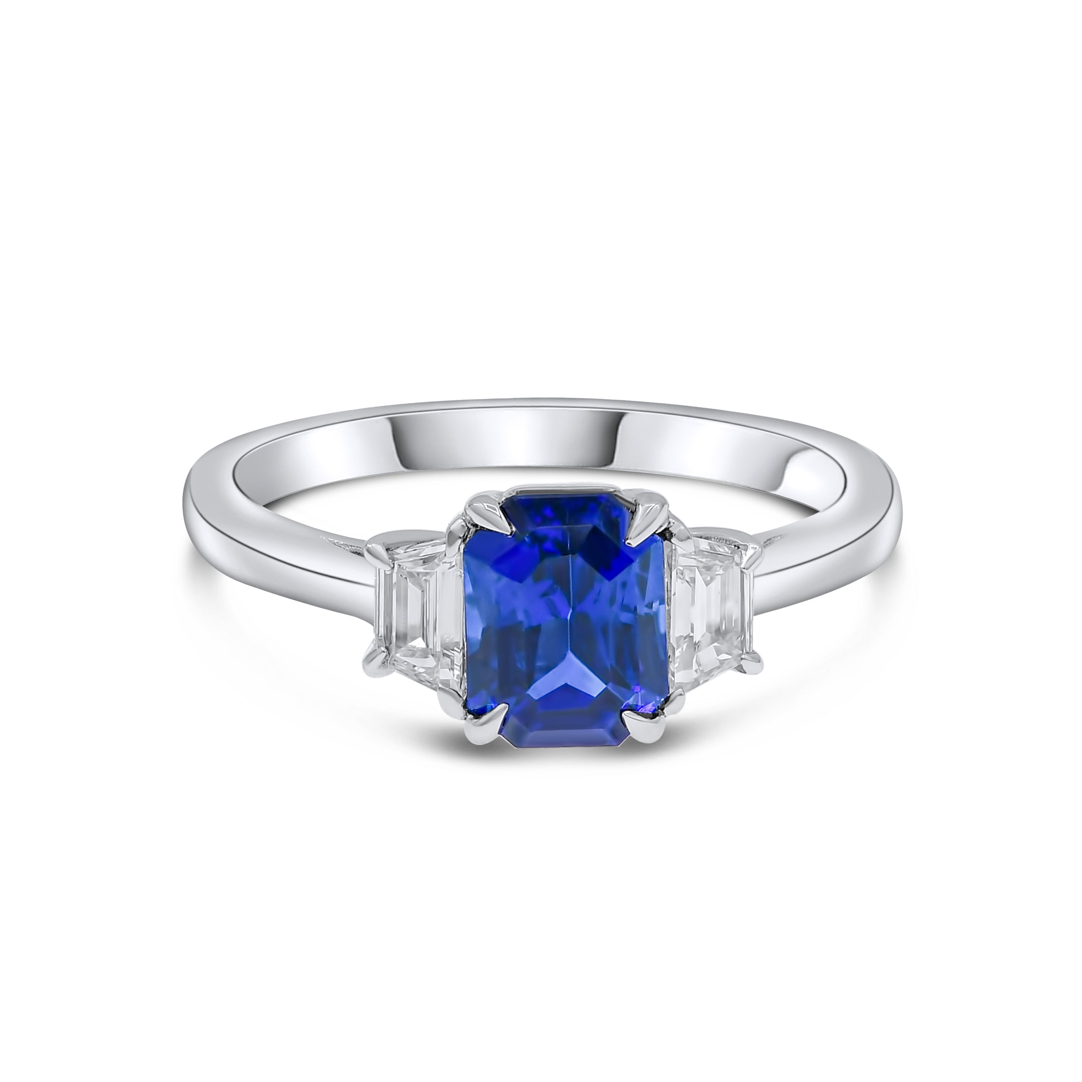 2.11 ct. Sapphire & 0.3 ct. Diamond 18K White Gold Engagement Ring