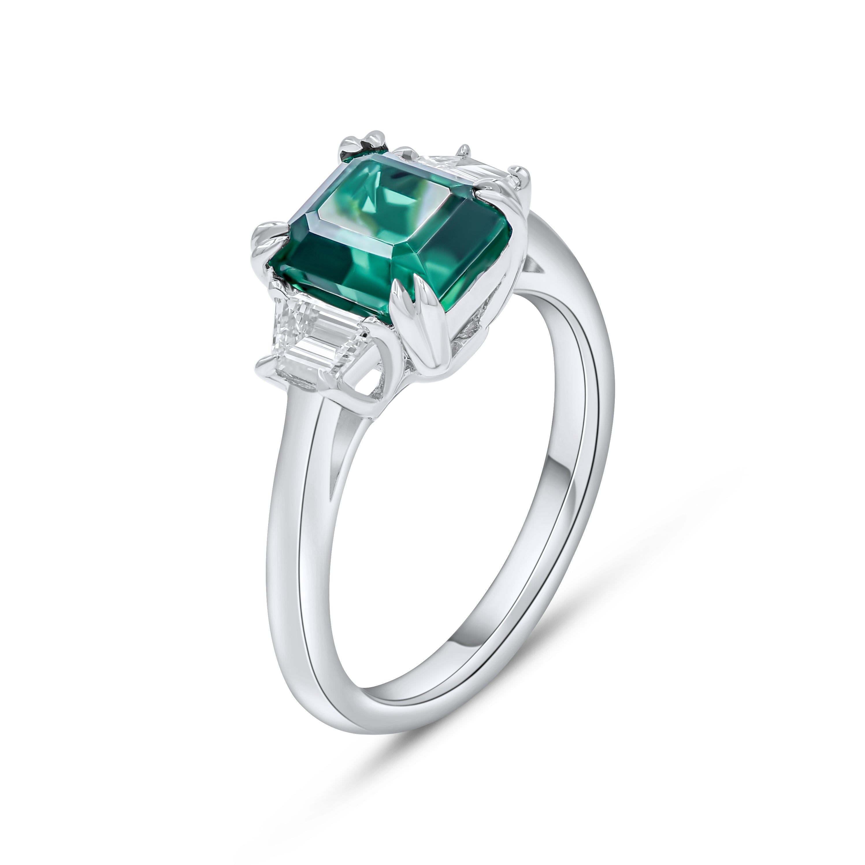 3.07 ct. Emerald & 0.39 ct. Diamond 18K White Gold Engagement Ring