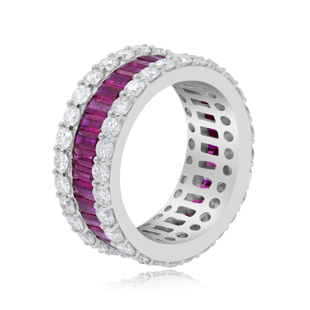 4.11 ct. Ruby & 3.15 ct. Diamond 18K White Gold Triple Rows Eternity Band