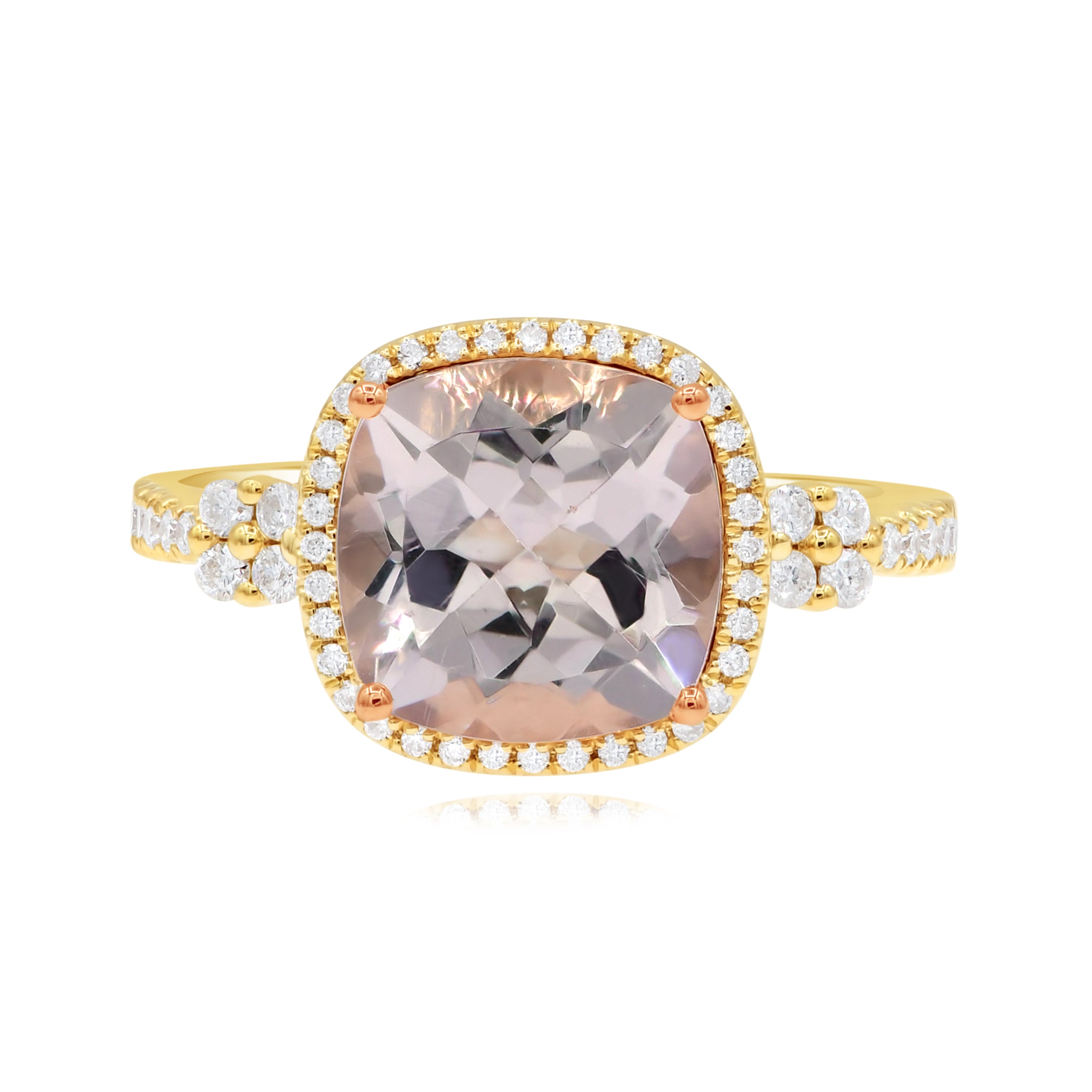 3.7 ct. Morganite & 0.32 ct. Diamond 14K Yellow Gold Halo Ring