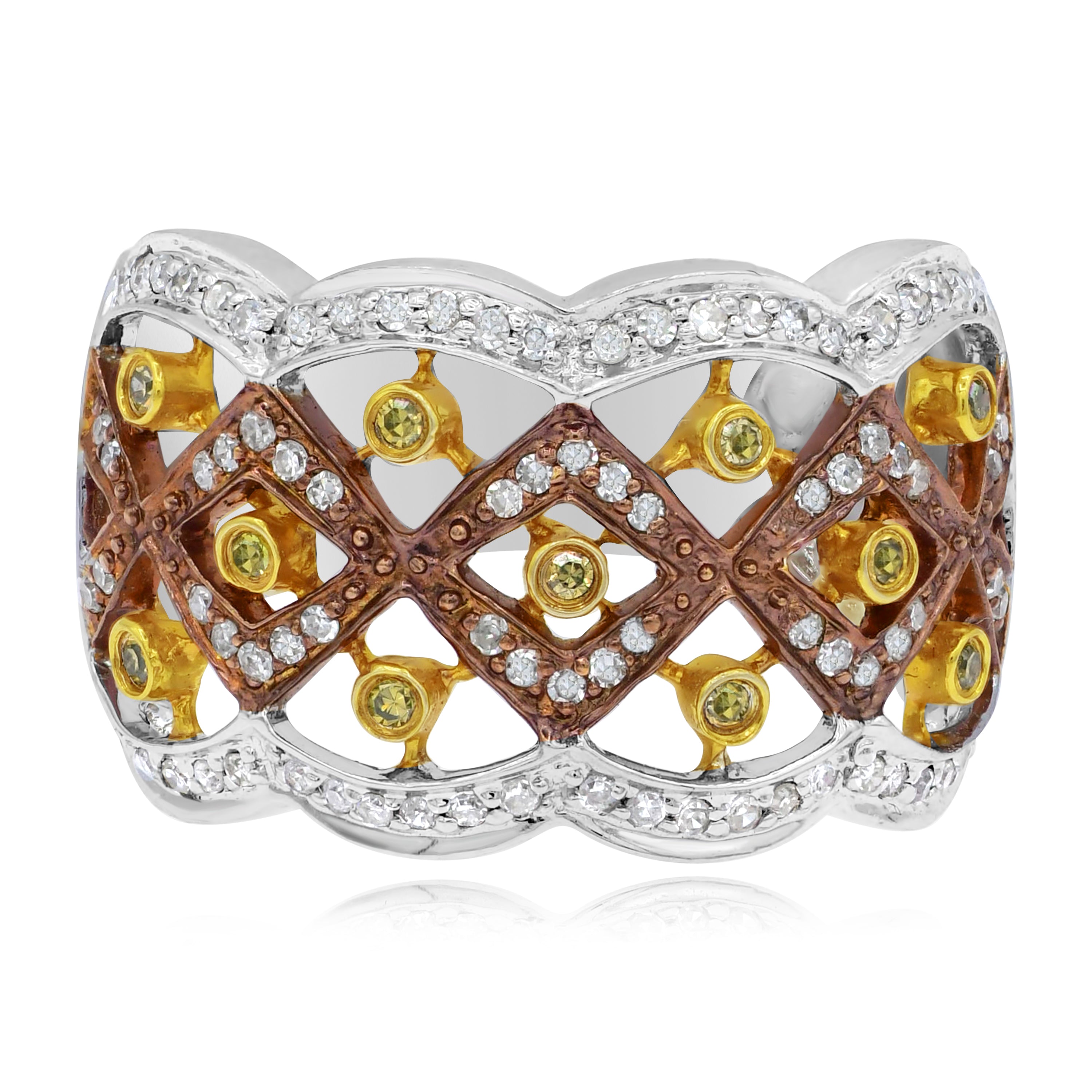 0.42 ct. Yellow & White Diamond 14K Three-Tone Gold Openwork Wide Band