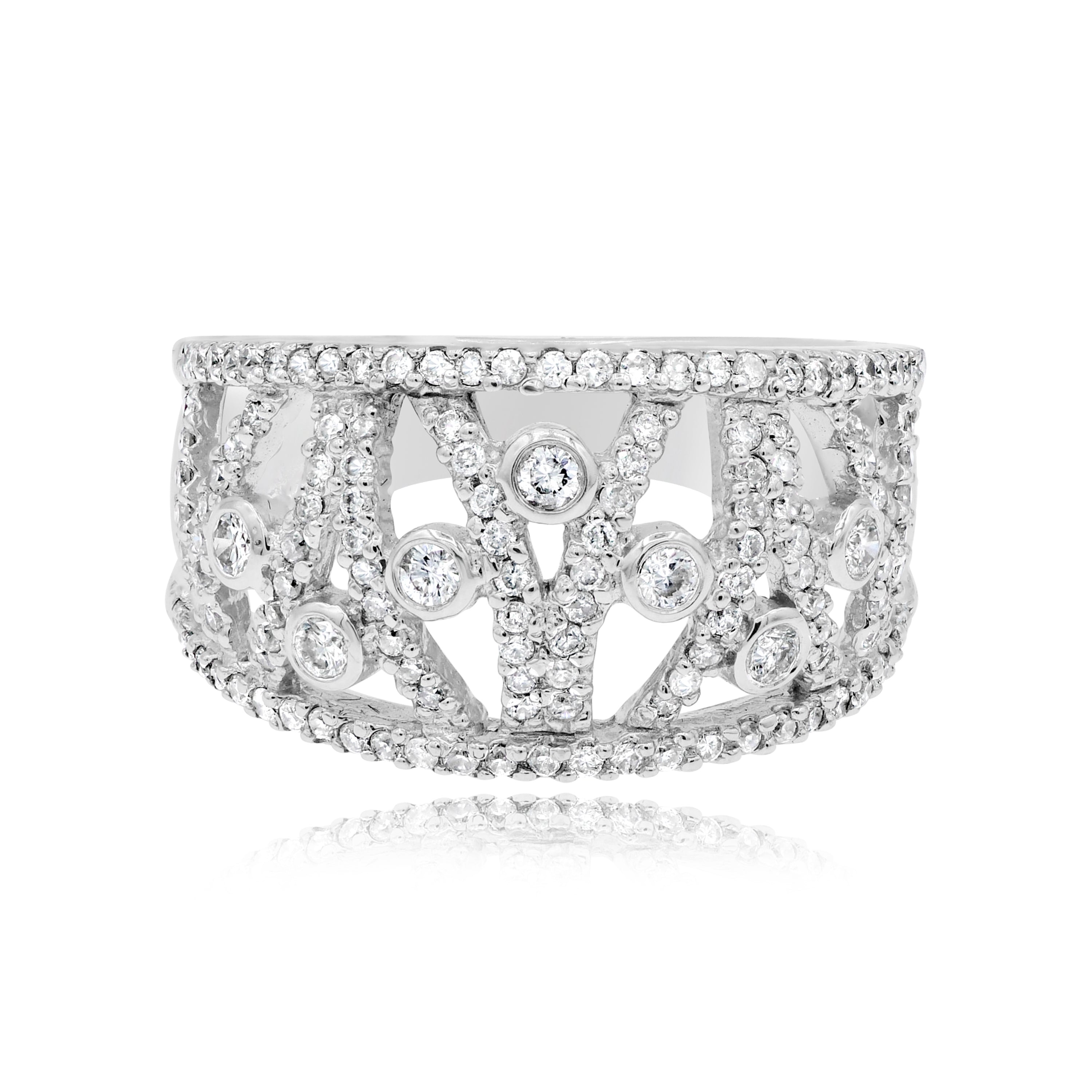 0.73 ct. Diamond 14K White Gold Openwork Wide Filigree Ring