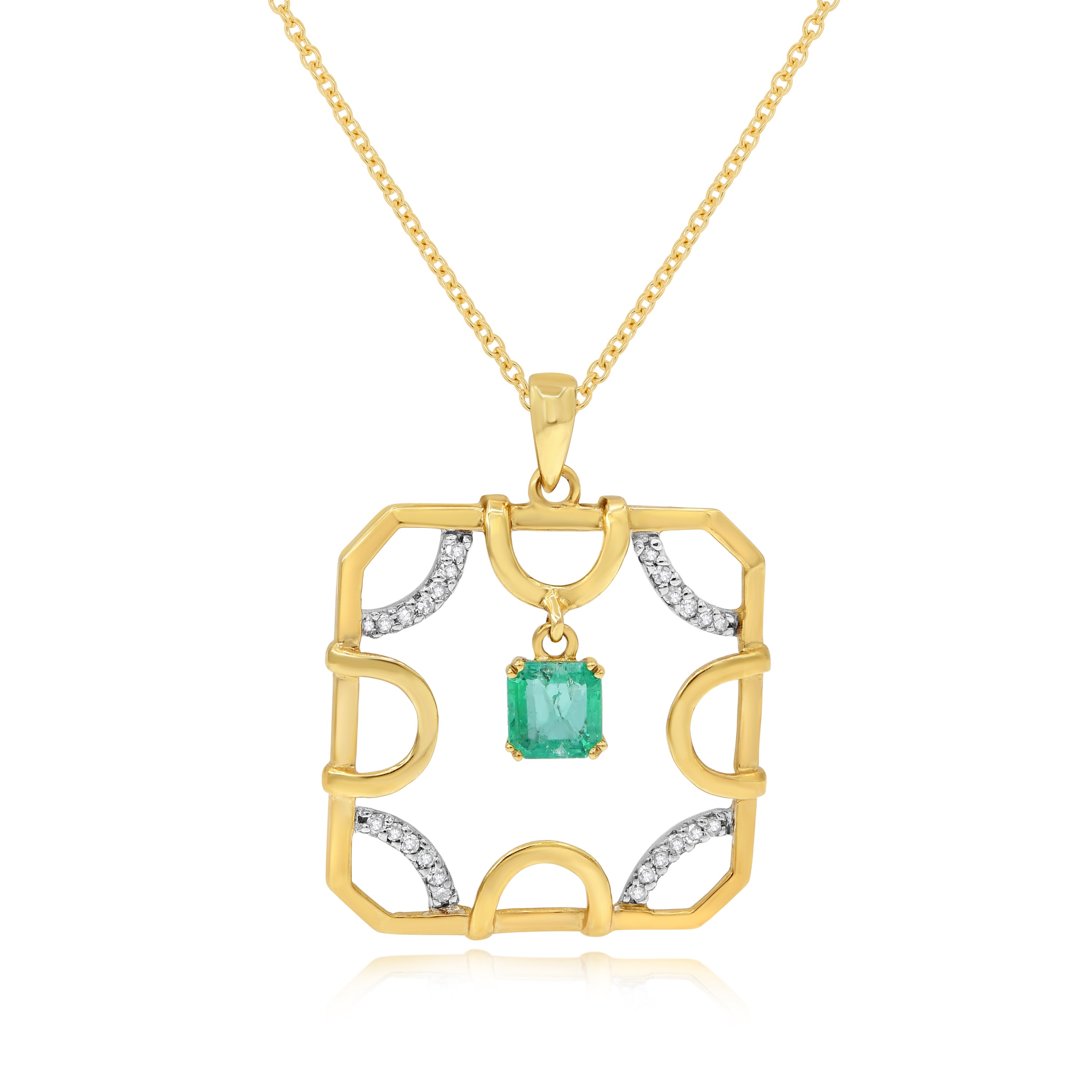 0.28 ct. Emerald & 0.1 ct. Diamond 14K Yellow Gold Beveled Square Floating Pendant