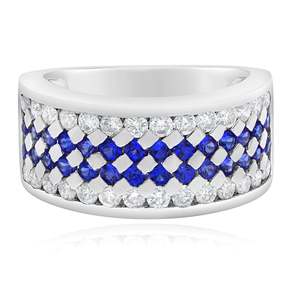 0.96 ct. Sapphire & 0.87 ct. Diamond 18K White Gold Multi-Row Band