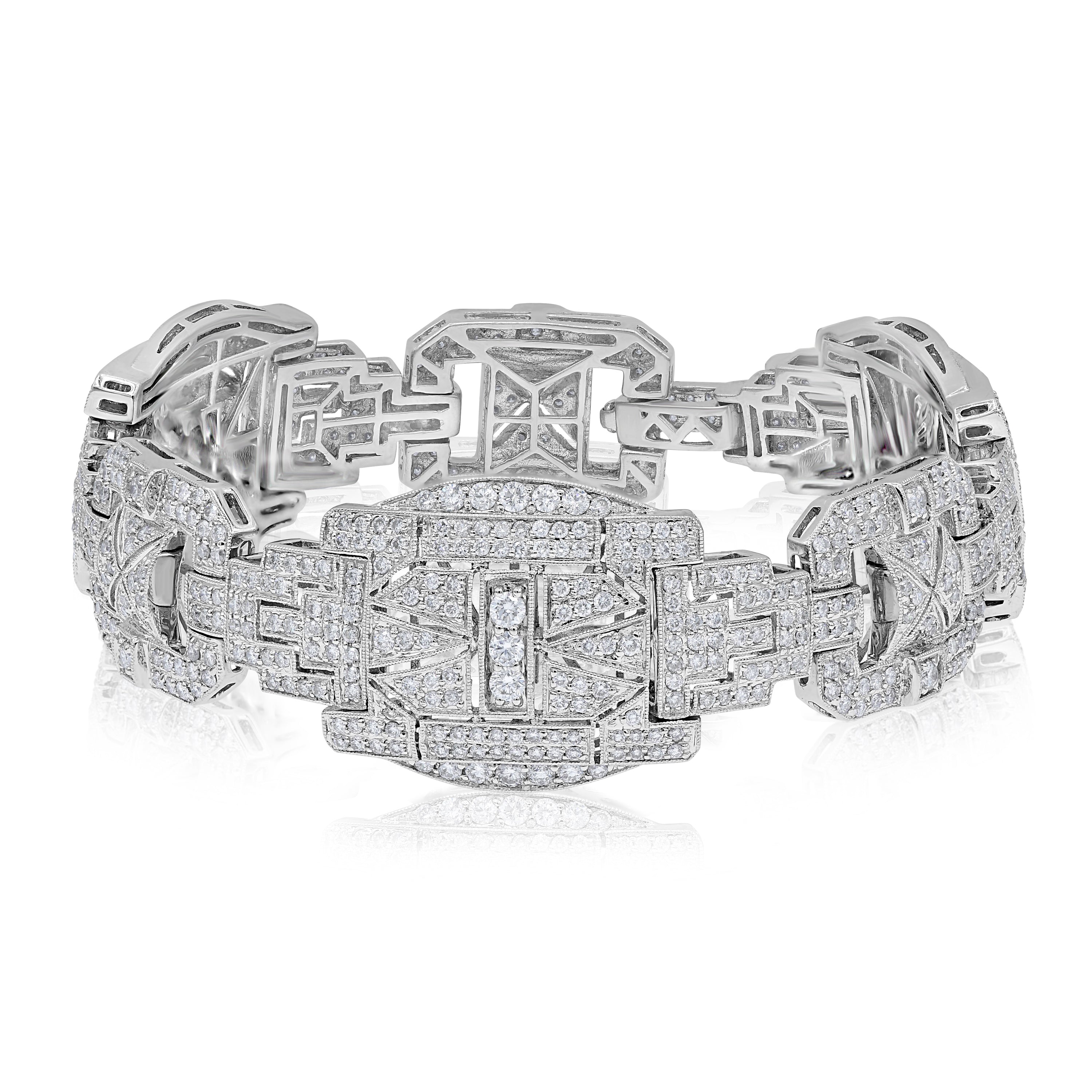 8.75 ct. Diamond 18K White Gold 3D Open Filigree Bracelet