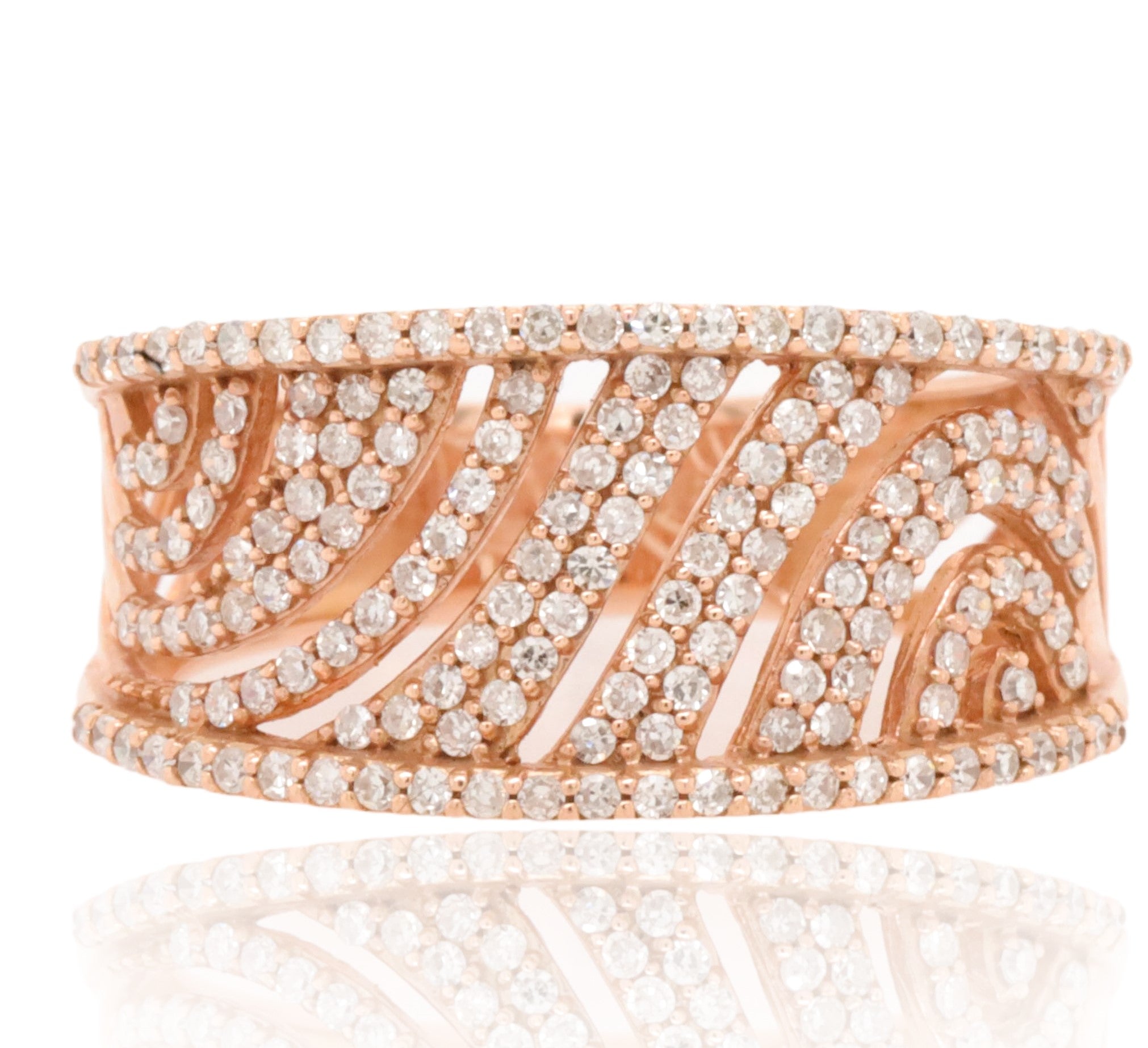 0.59 ct. Diamond 14K Rose Gold Linear Multi-Row Rolling Wave Ring