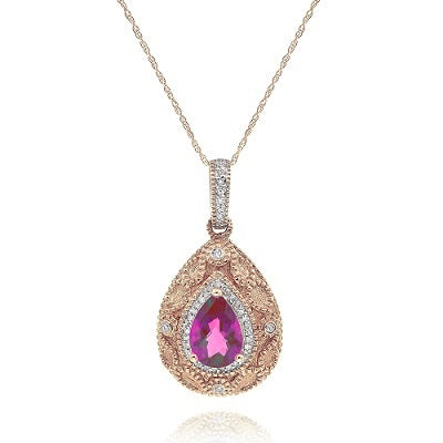 1.64 ct. Amethyst & 0.17 ct. Diamond 14K Rose Gold Teardrop Pendant With Chain 18"