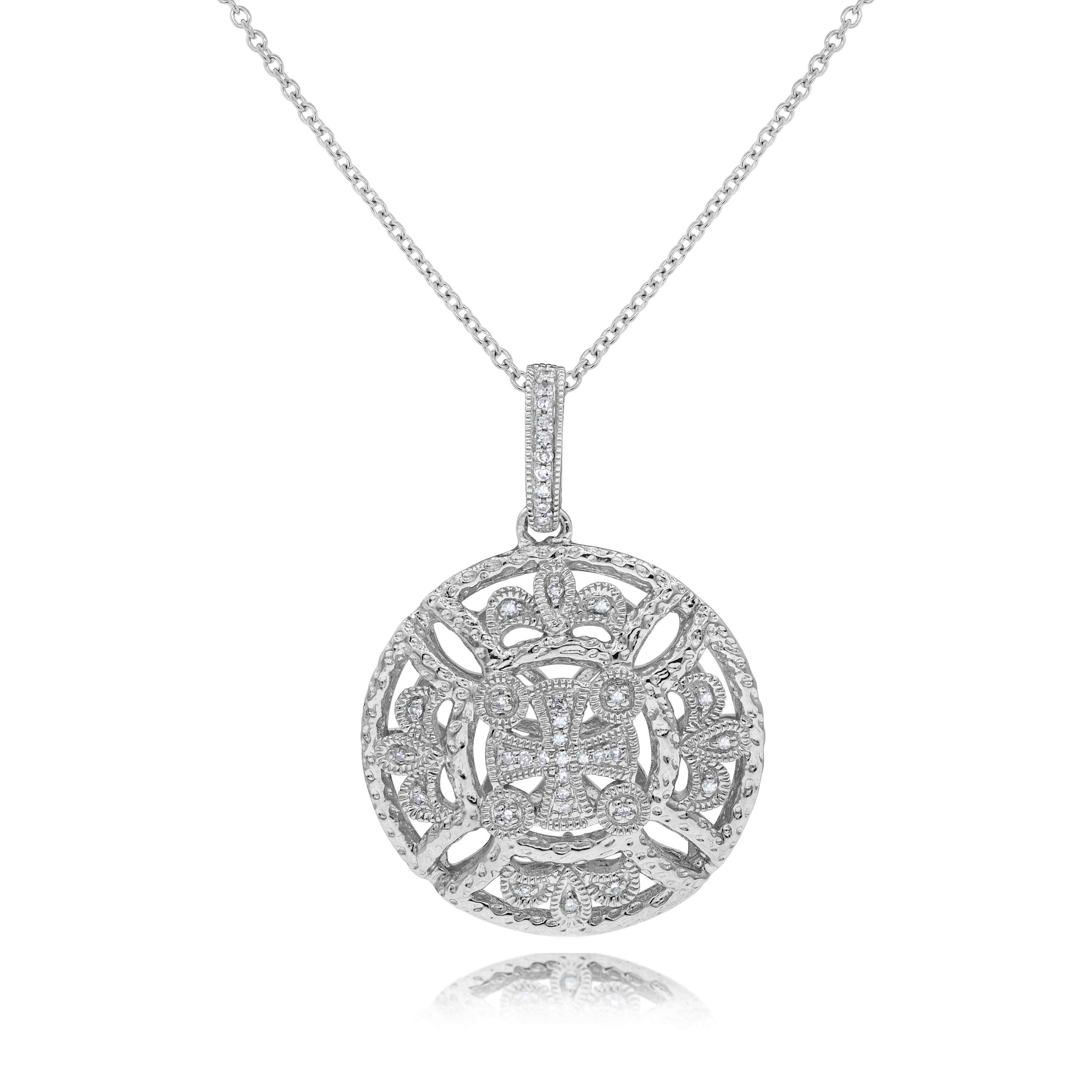 0.11 ct. Diamond 14K White Gold Vintage Medallion Pendant