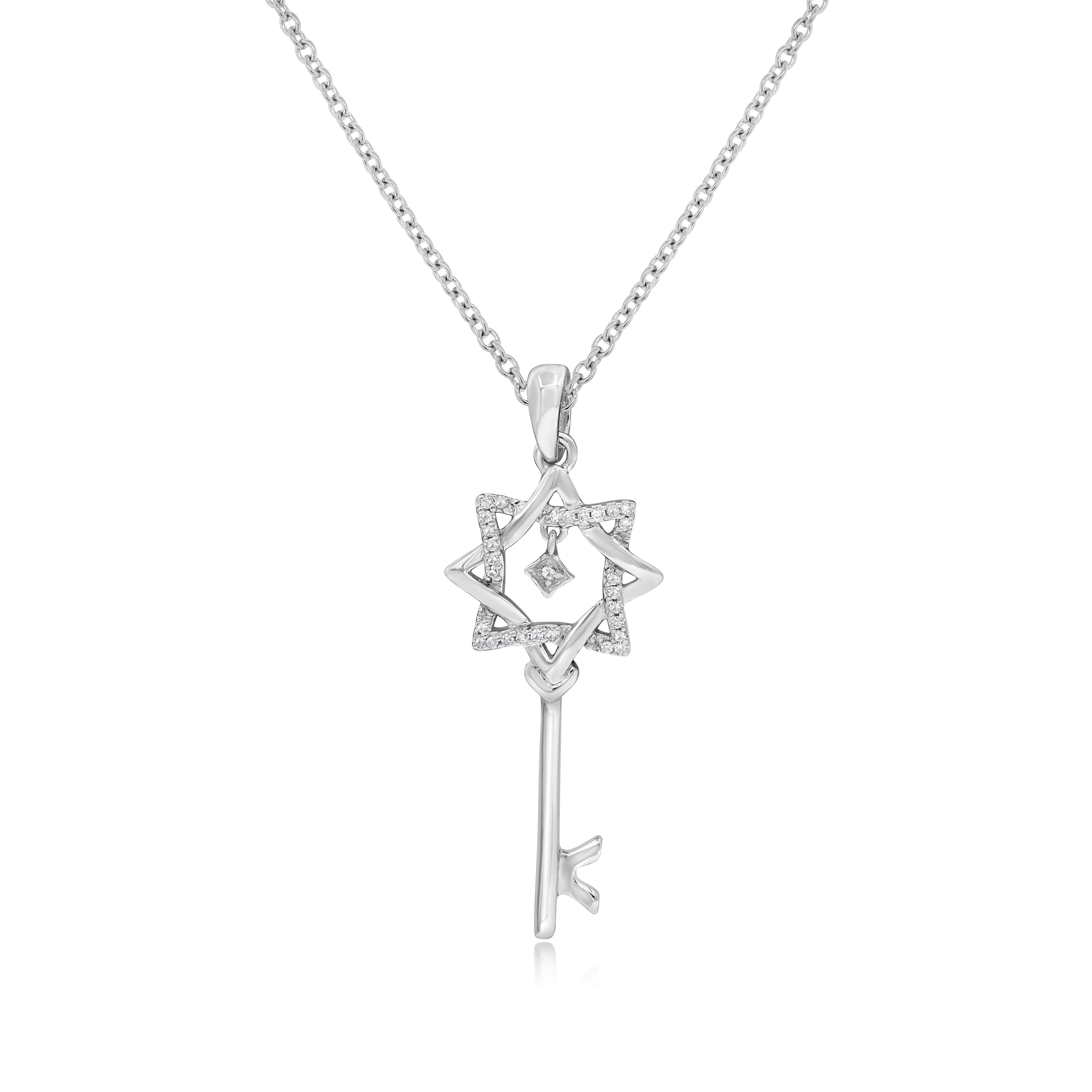 0.1 ct. Diamond 14K White Gold Star Key Pendant