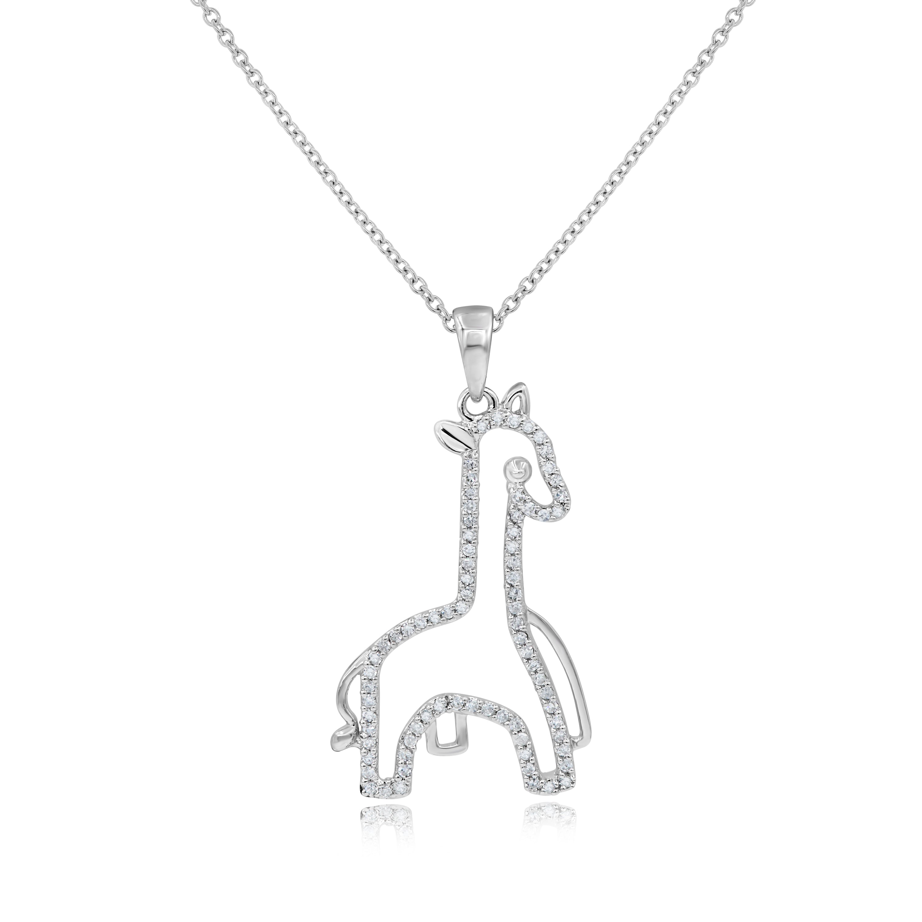 0.23 ct. Diamond 14K White Gold Giraffe Pendant